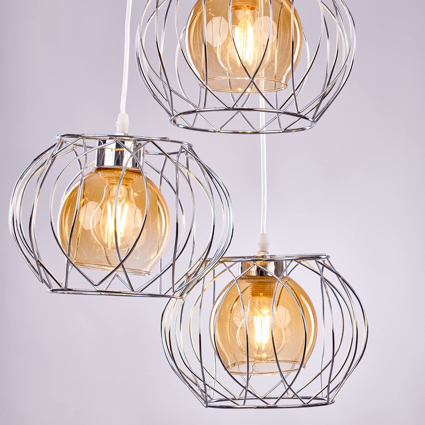 دلايه سقف مودرن رموش فضي من الالومنيوم 3 لمبه من نجفه شوب