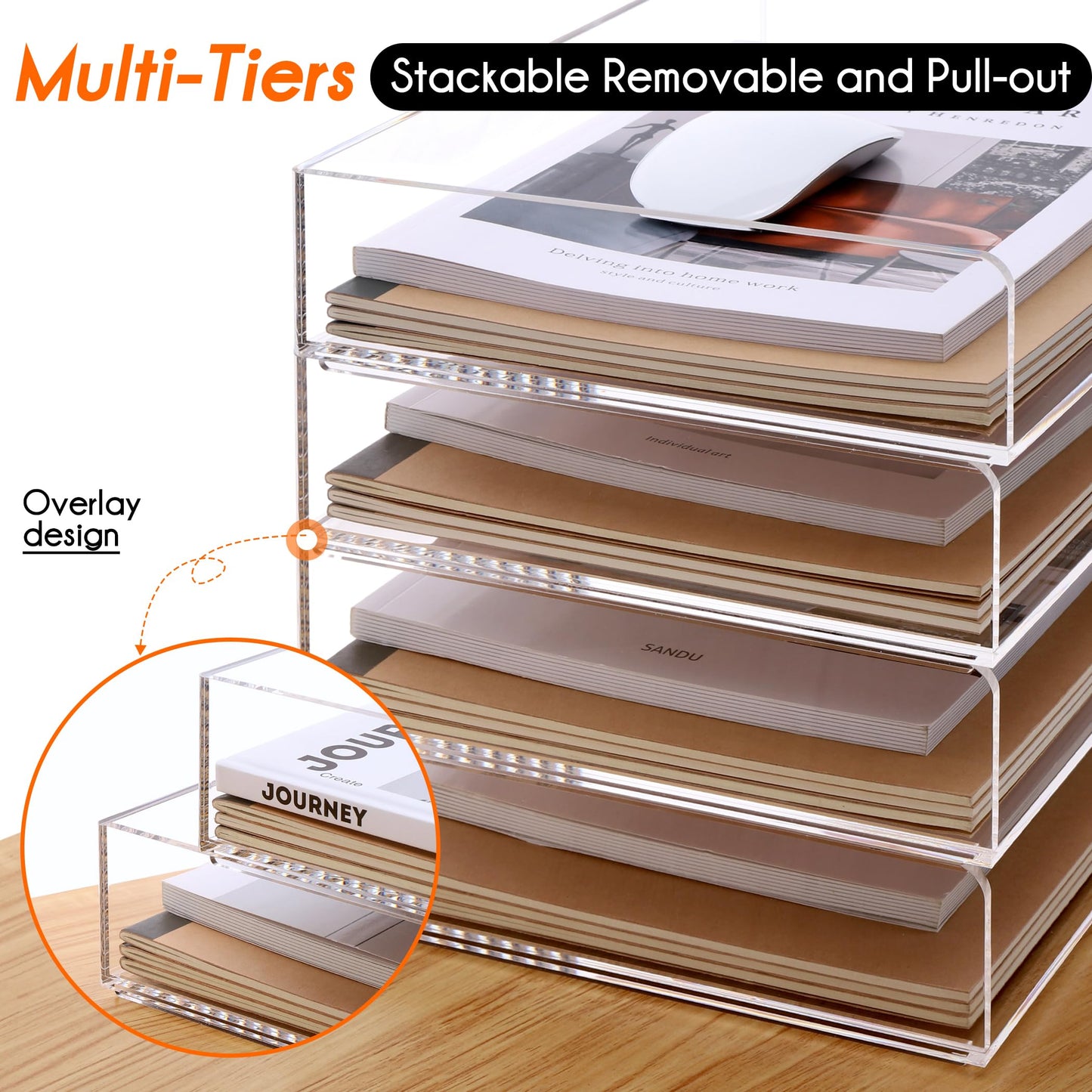 1-Piece Acrylic 4-Tier Paper Organizer Tray, 35 x 26 x 26 cm, Clear File Storage Rack for Desk, Office Accessories, School Supplies, Document Sorting