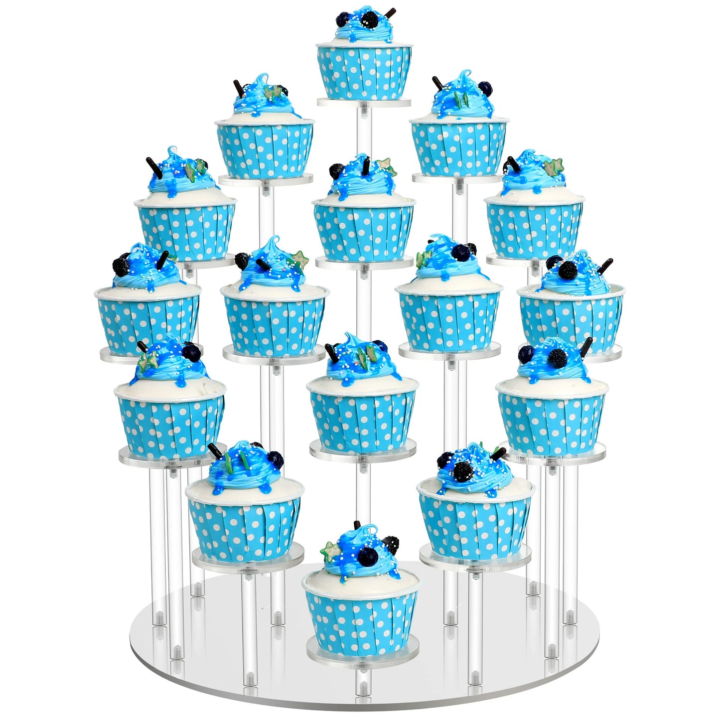 Acrylic Cupcake Display Stand, Holds 16 Cupcakes, Clear Round Dessert Holder 29.7 x 29.7 x 33cm, Tiered Pastry Serving Platter for Wedding Birthday Party Holiday Buffet