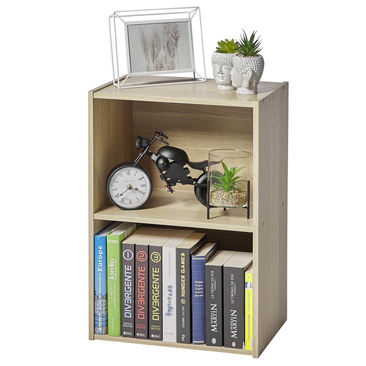 Storage Shelf in Beige, 2-Compartment Wooden Cabinet, Freestanding Bookcase for Office, Living Room, Bedroom, or Entrance, Simple and Compact Organizer