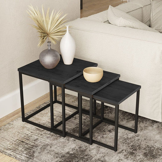 طقم تلسكوبي معدني مكون من 3 قطع باللون الأسود