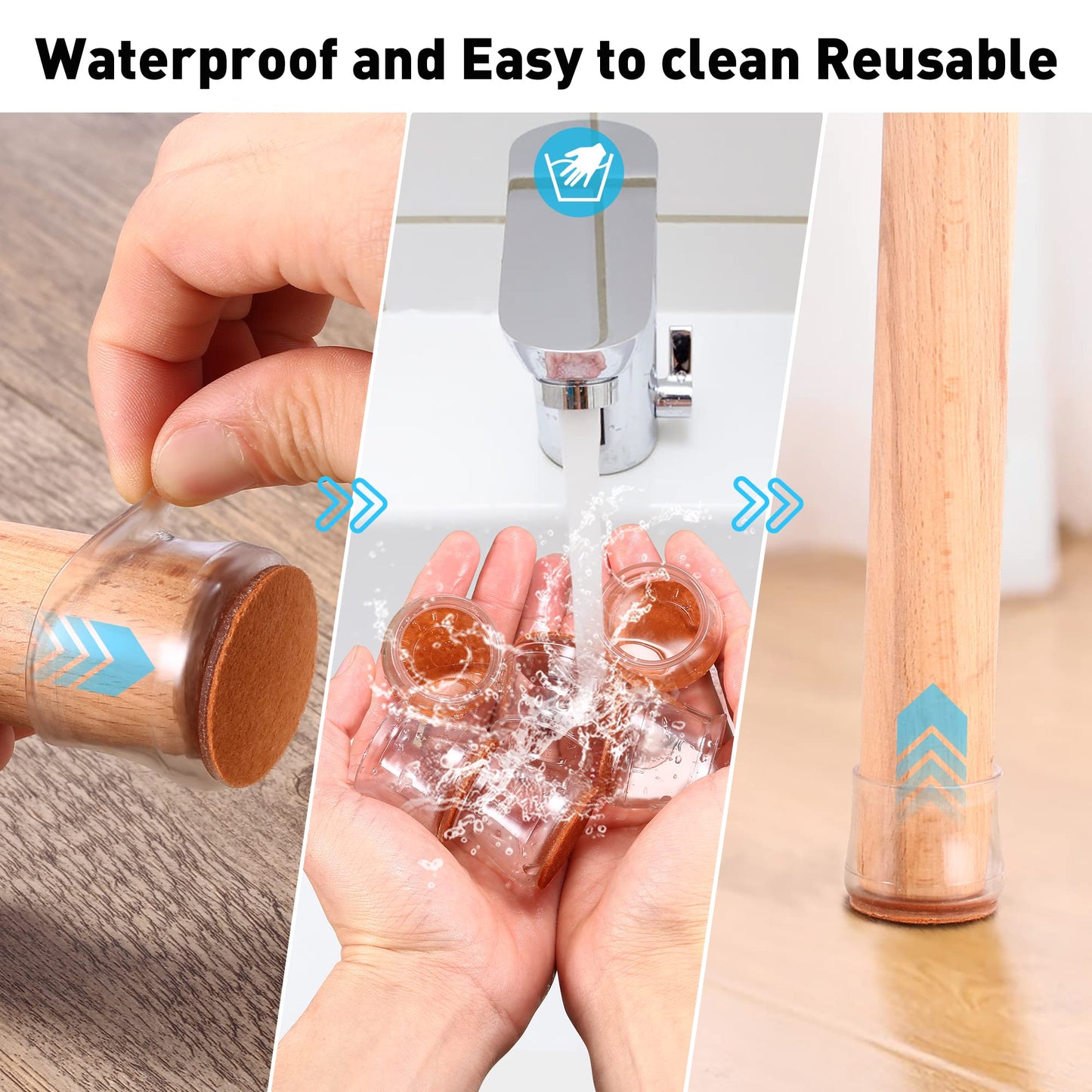 24PCS Upgraded Silicone Chair Leg Floor Protectors for Hardwood Floors, Felt Bottom Furniture Leg Cover, Ruby Sliders for Chair Legs, Non-Slip Round&Square Pads Caps to Scratch and Reduce Noise