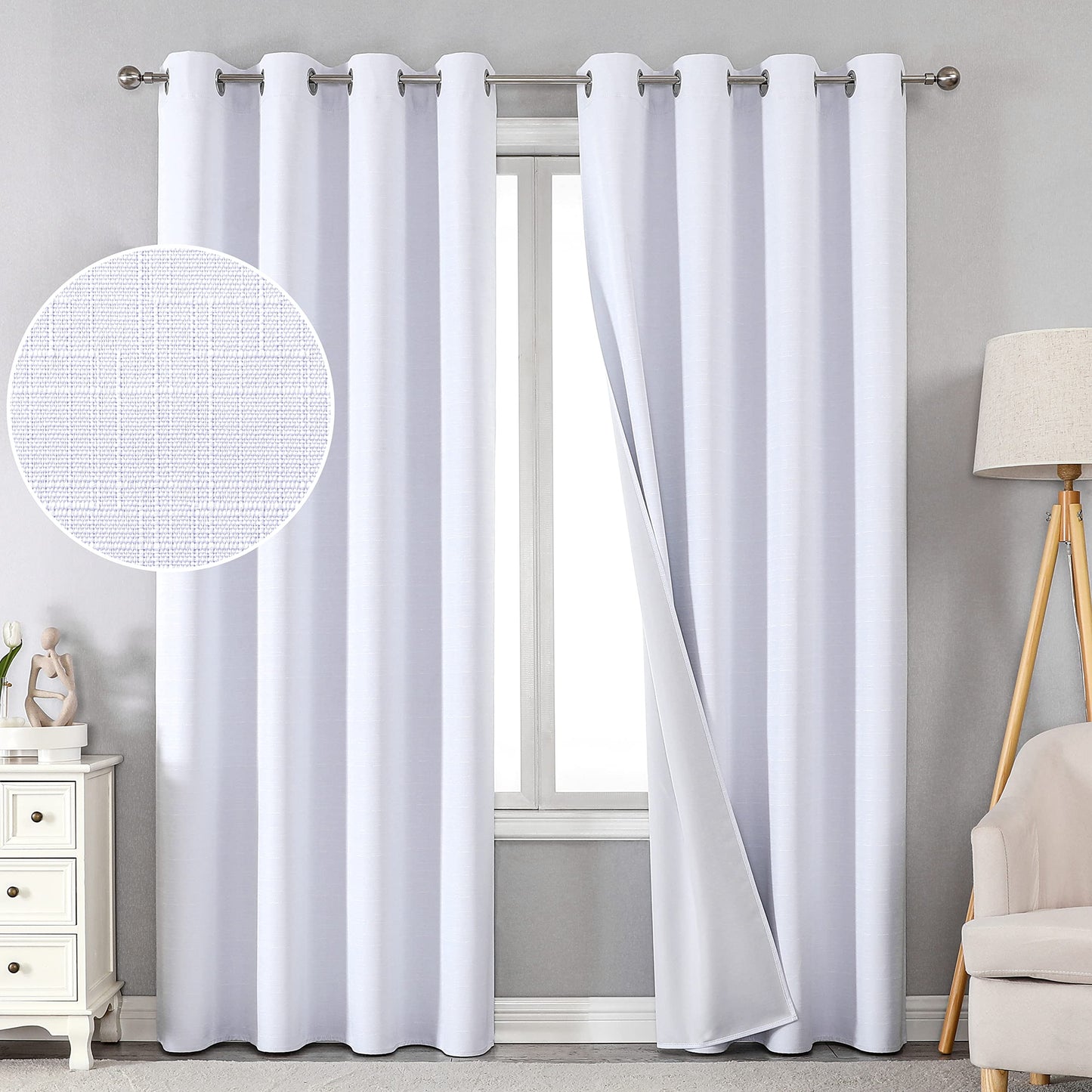 Linen 100% Blackout Curtains for Bedroom Living Room Thermal Insulated Fabric -Room Darkening -Steel Grommet Window Curtains -1 Piece