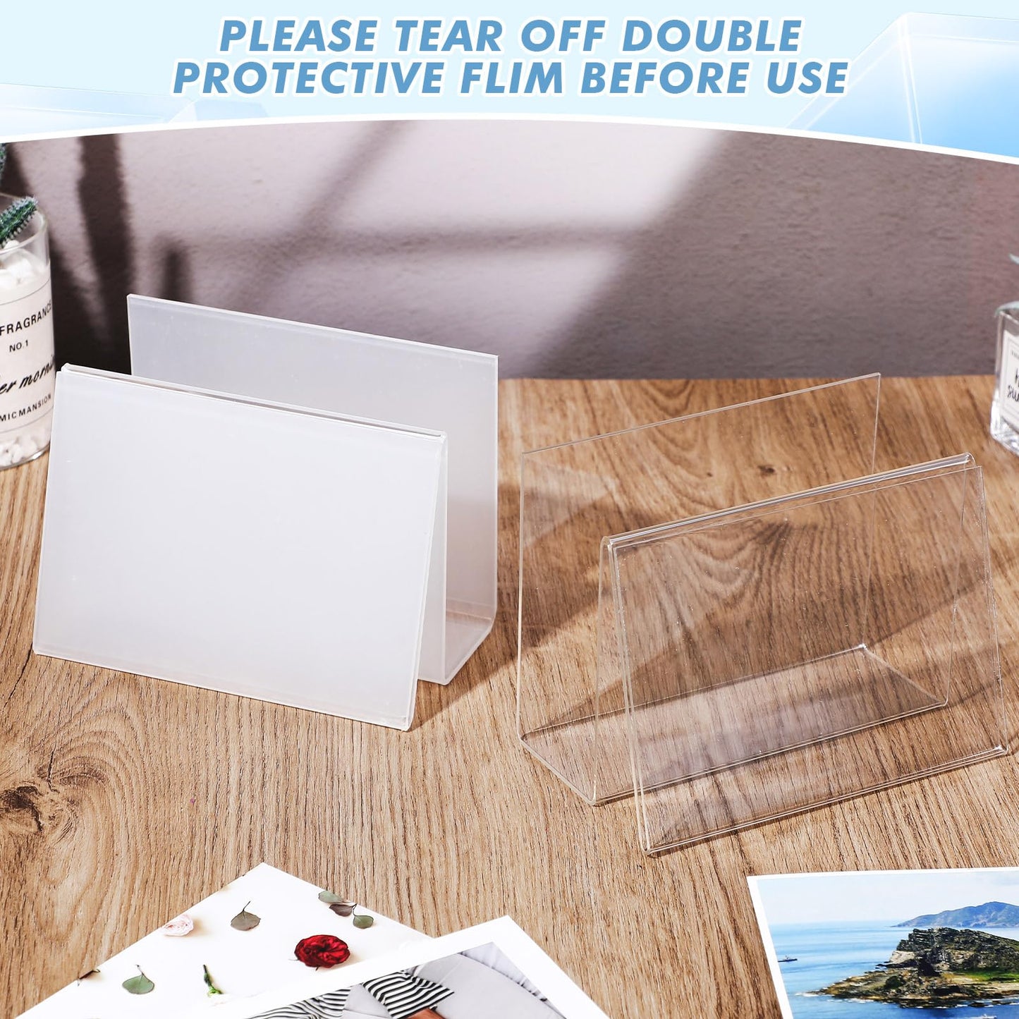 Clear Acrylic Postcard and Business Card Holder Set, 12 Pcs Display Stands for Index Cards, Greeting Cards, and Office Desk Organization