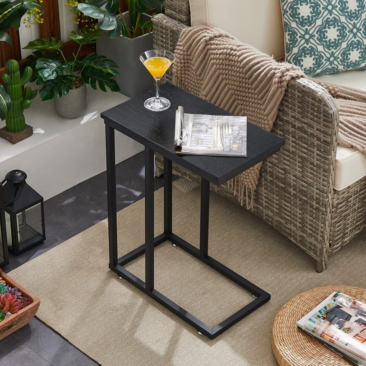 C Shaped End Side Tables for Living Room Set of 2, Black