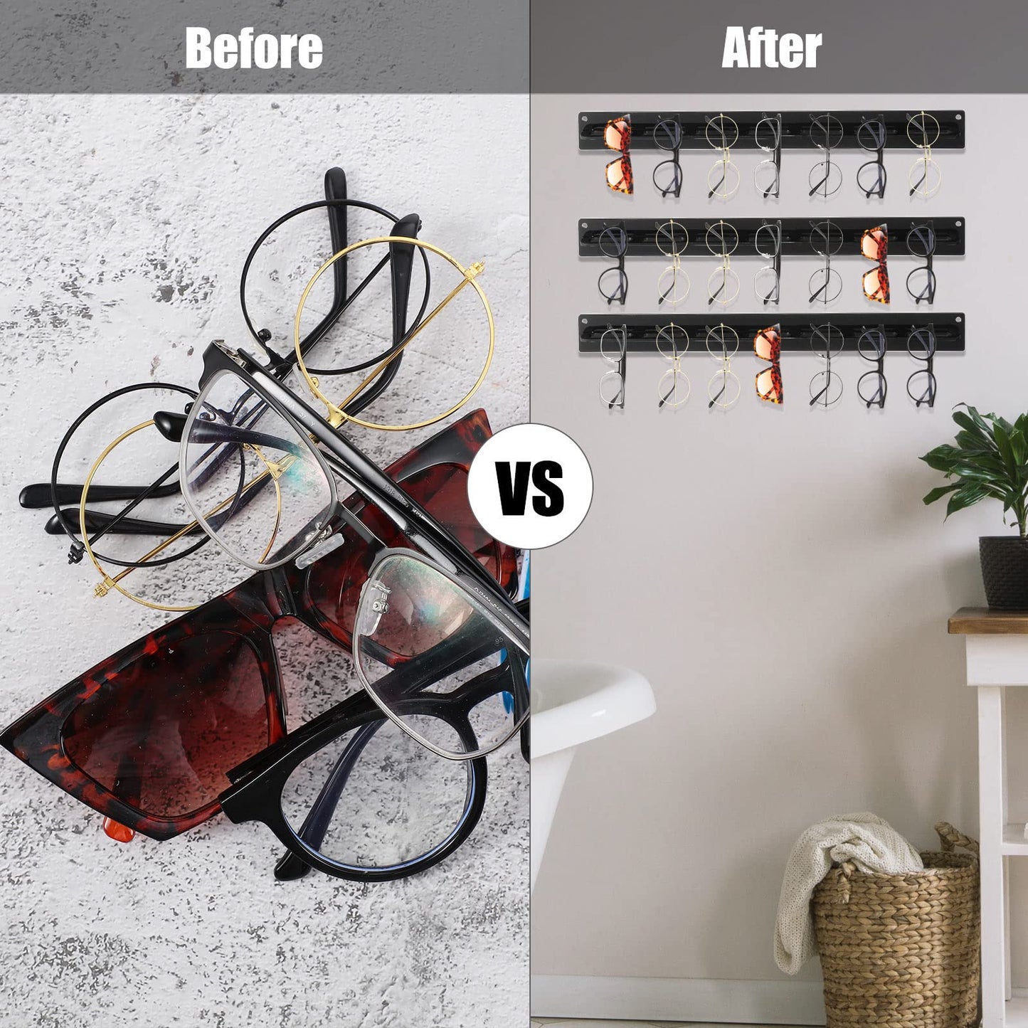 5 Pack Wall Mount Sunglasses Organizer, Acrylic Hanging Eyeglass Holder and Display Rack, Modern Storage Hanger for Eyewear and Accessories in Entryway or Closet