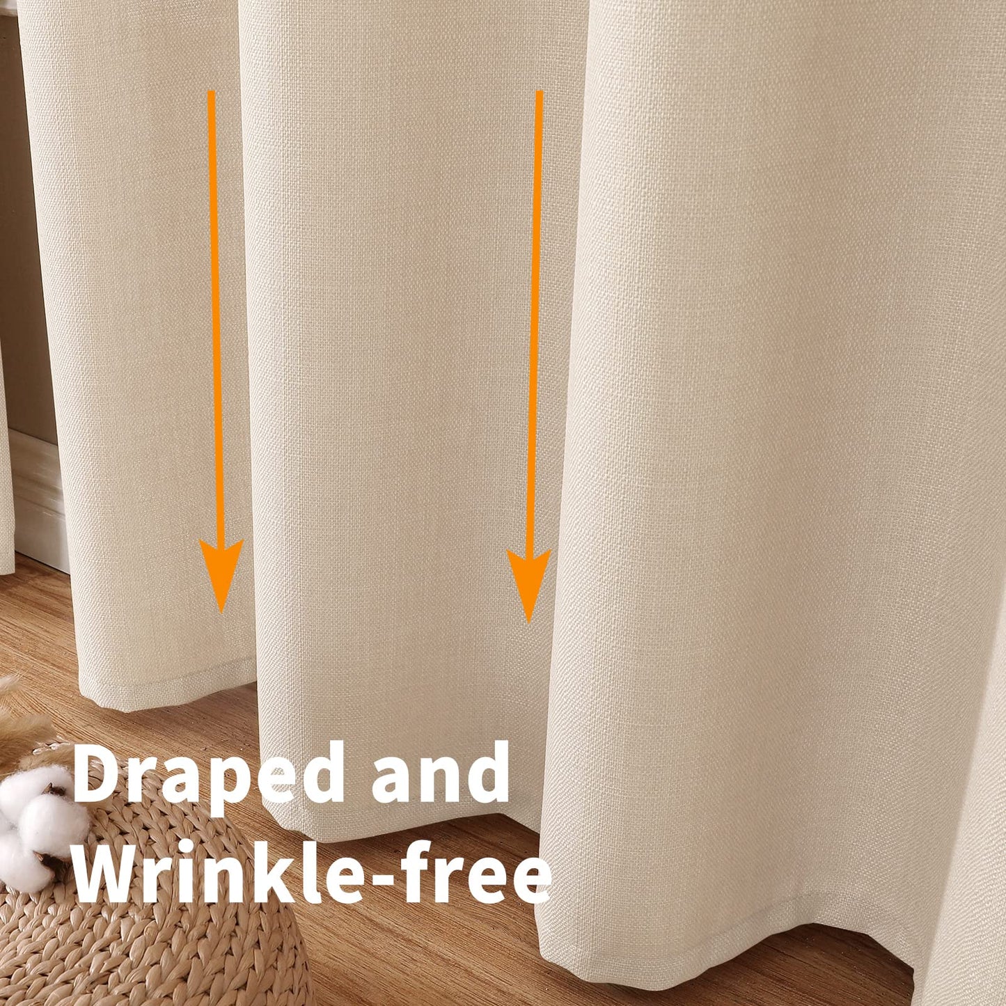 Natural Linen Curtains -Semi Transparent Sheer -Soft And Durable Fabric -For Living Rooms And Bedroom Steel Grommets -Two Pieces