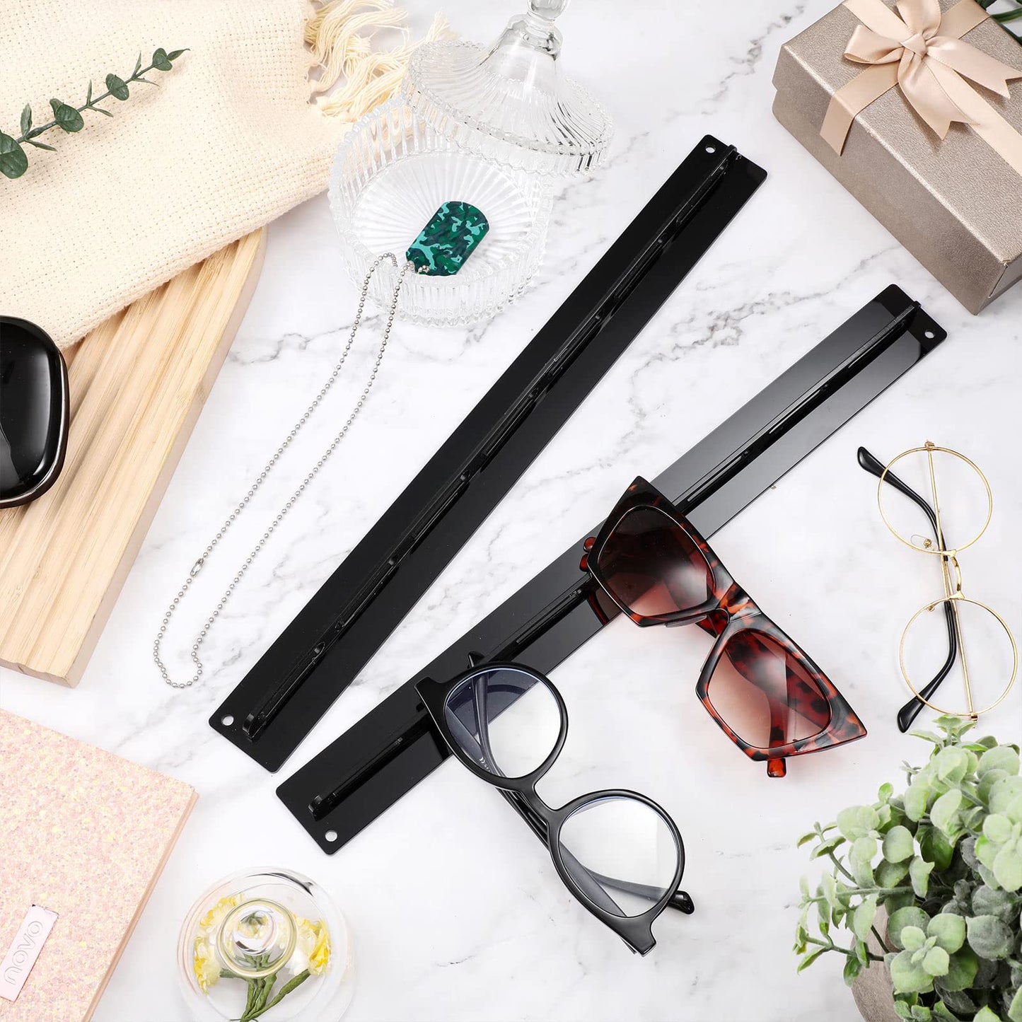 5 Pack Wall Mount Sunglasses Organizer, Acrylic Hanging Eyeglass Holder and Display Rack, Modern Storage Hanger for Eyewear and Accessories in Entryway or Closet