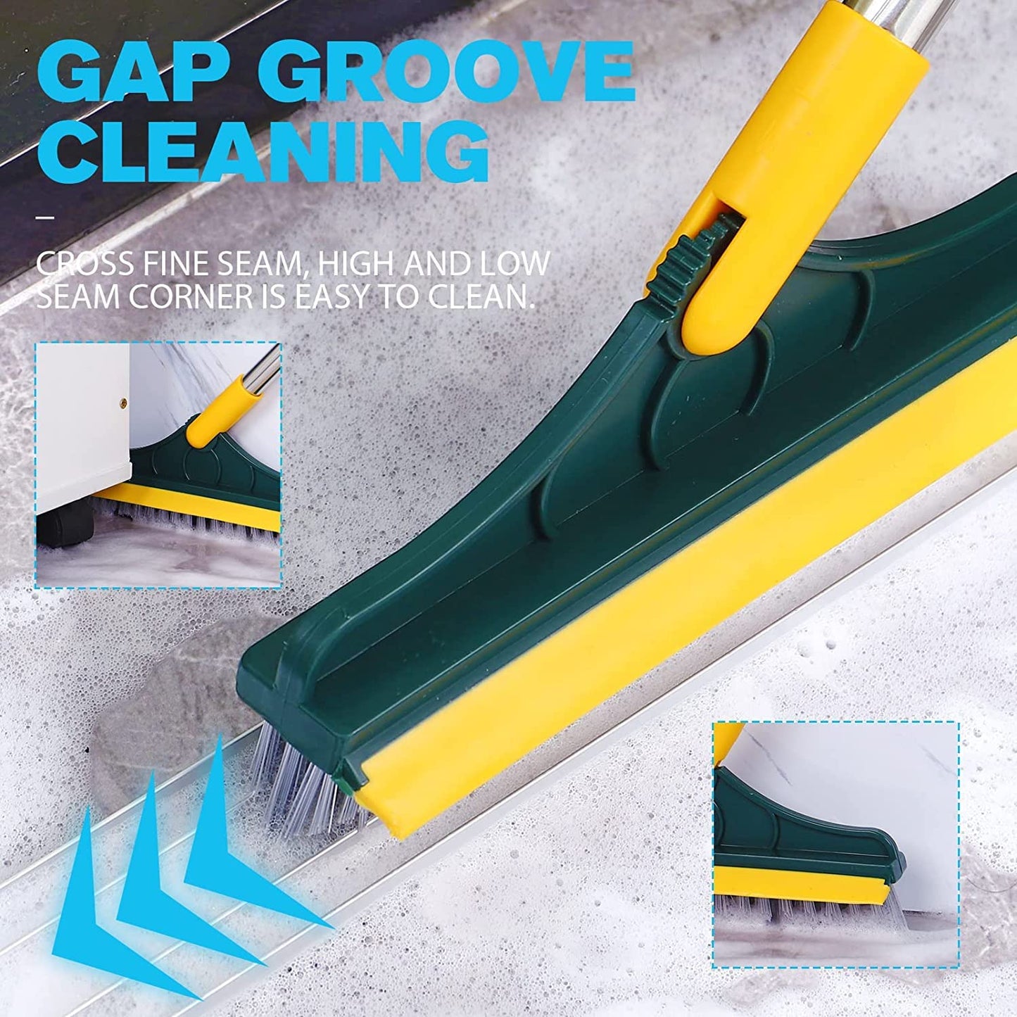 2 in 1 Floor Scrub Brush, V-Shaped Floor Scrub Brush with Long Handle, Bathroom Shower Crevice Cleaning Brush Magic Broom Brush 120°Rotating Removable Brush Head for Bathroom, Tile
