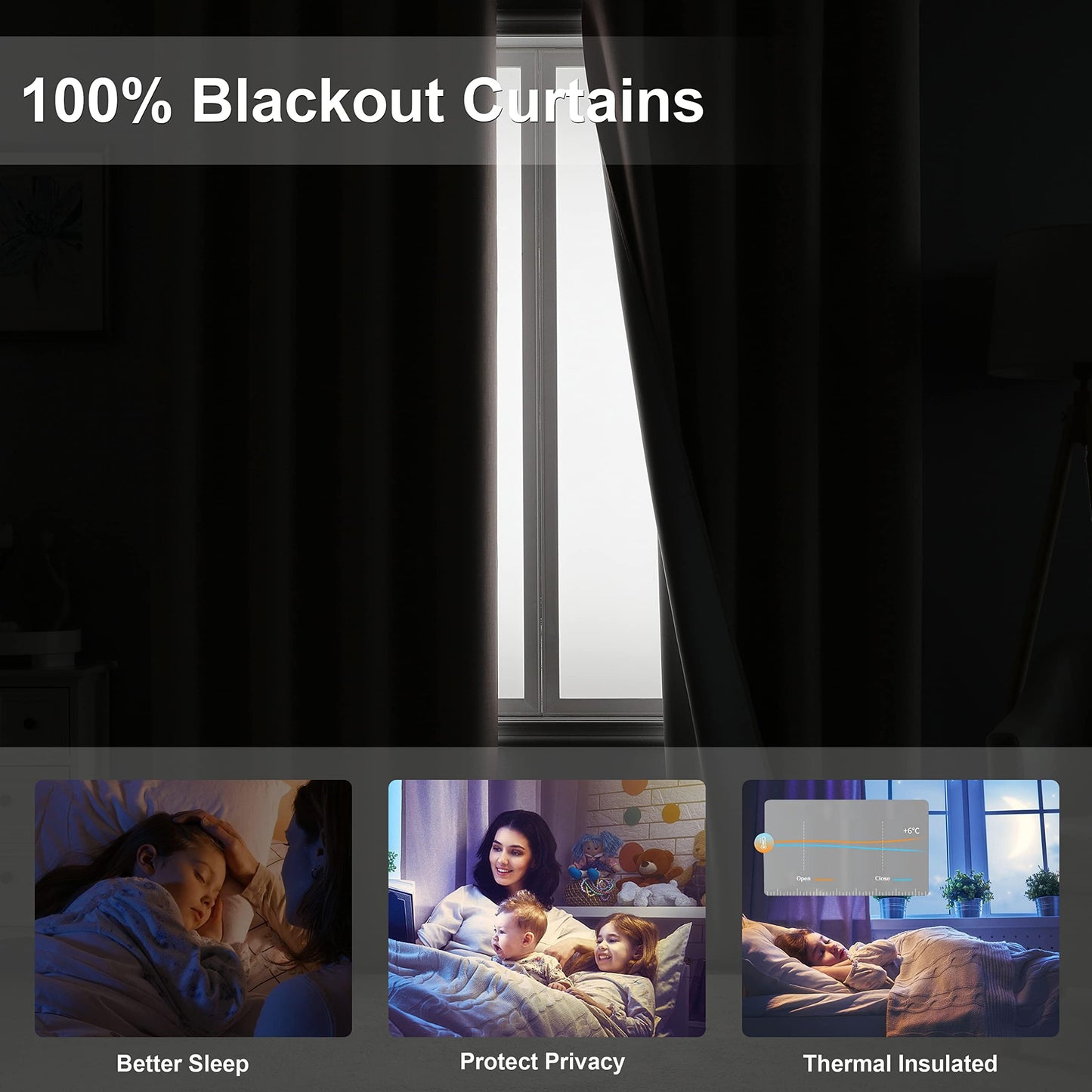 Linen 100% Blackout Curtains for Bedroom Living Room Thermal Insulated Fabric -Room Darkening -Steel Grommet Window Curtains -1 Piece