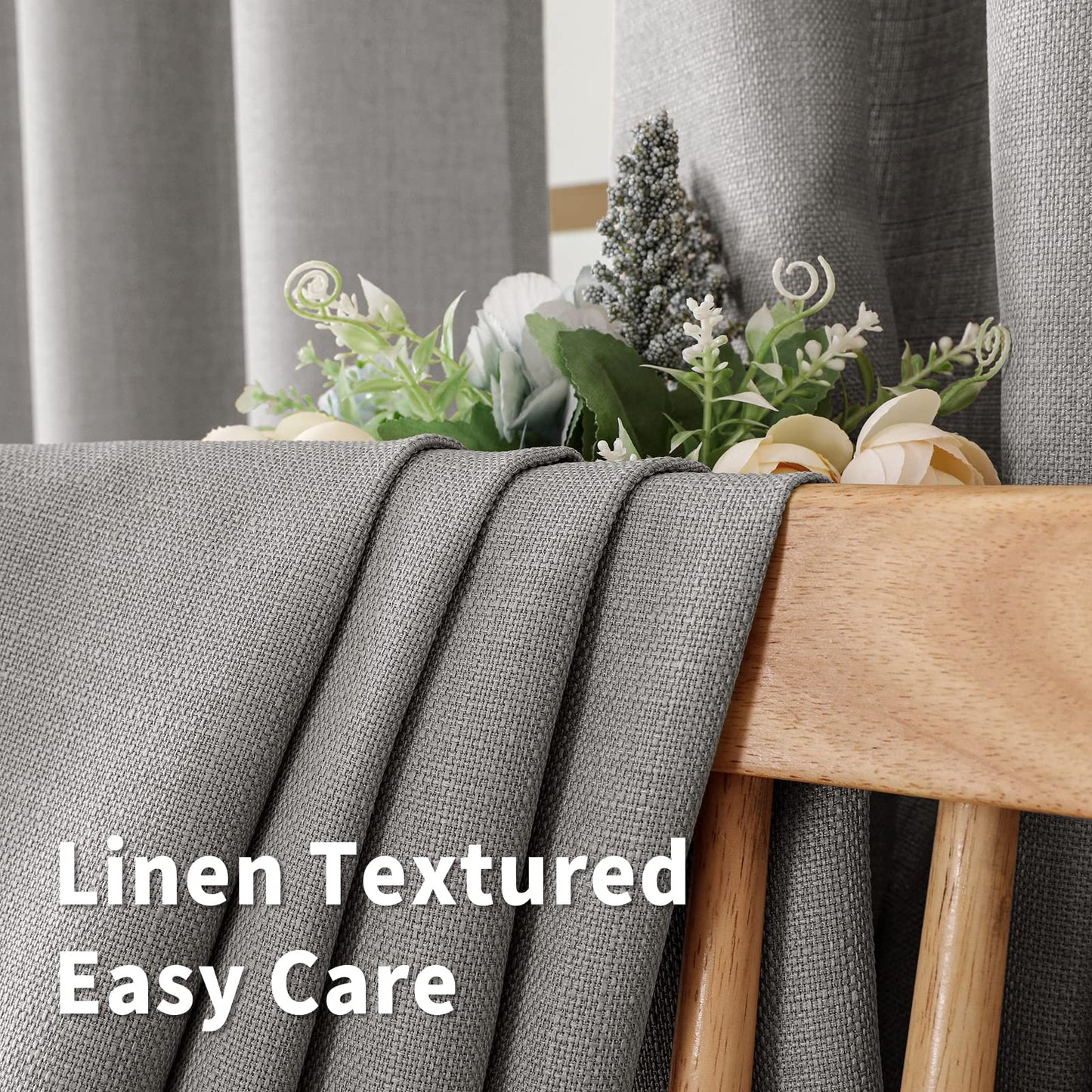 Natural Linen Curtains -Semi Transparent Sheer -Soft And Durable Fabric -For Living Rooms And Bedroom Steel Grommets -Two Pieces