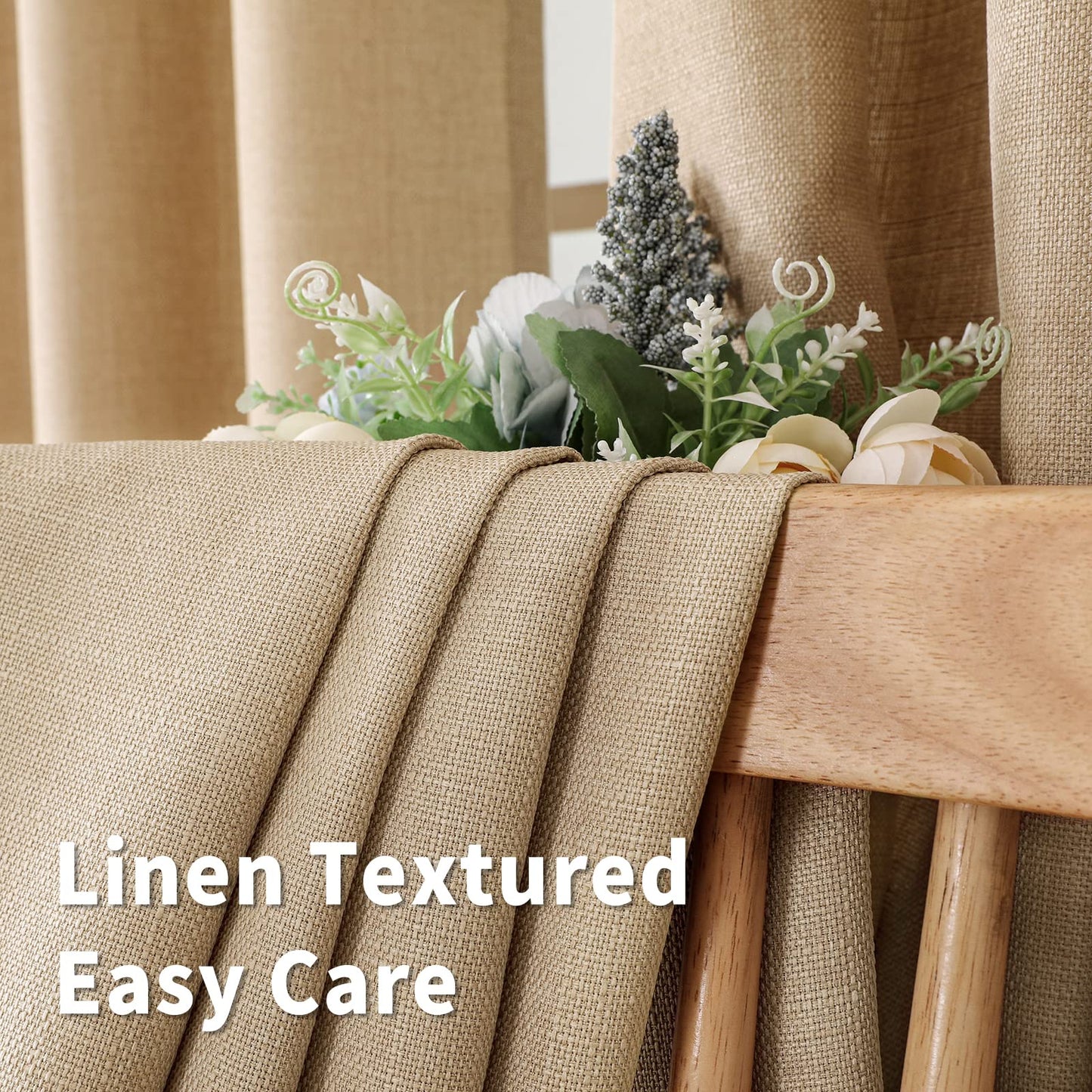 Natural Linen Curtains -Semi Transparent Sheer -Soft And Durable Fabric -For Living Rooms And Bedroom Steel Grommets -Two Pieces