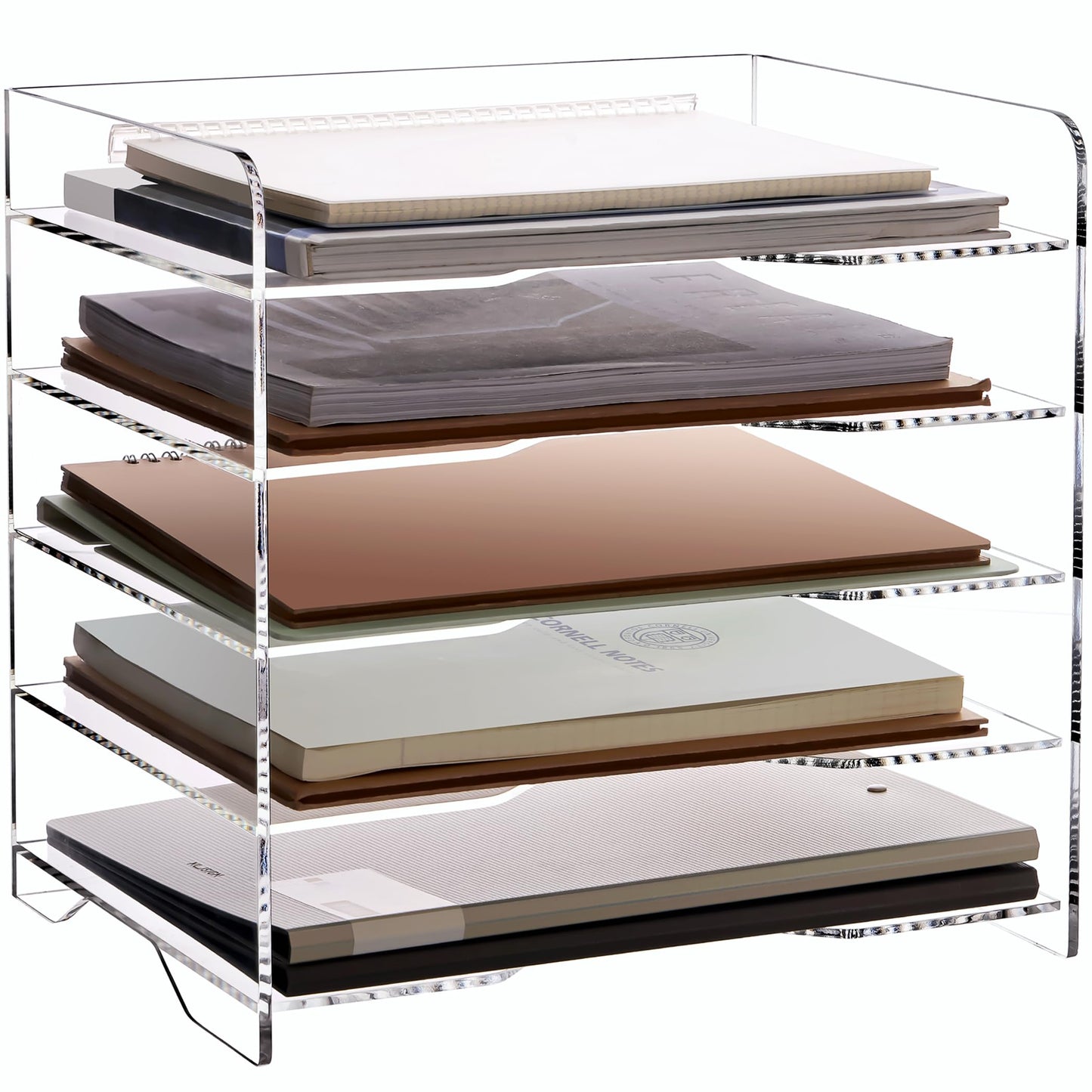 Clear Acrylic File Organizer, 5-Tier Horizontal Letter Tray, Enlarged Paper Organizer for Desk, Office, and Home Use