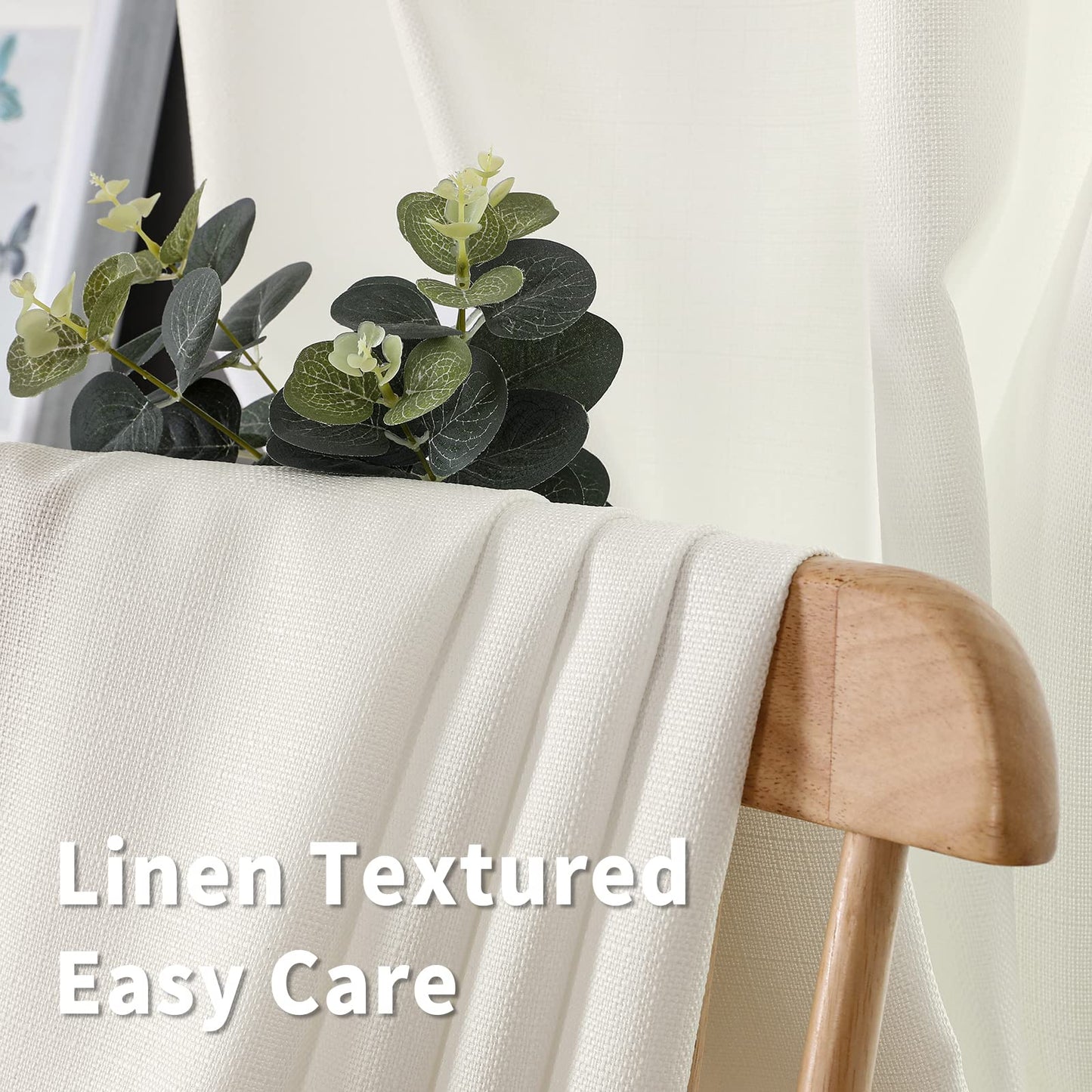 Natural Linen Curtains -Semi Transparent Sheer -Soft And Durable Fabric -For Living Rooms And Bedroom Steel Grommets -Two Pieces