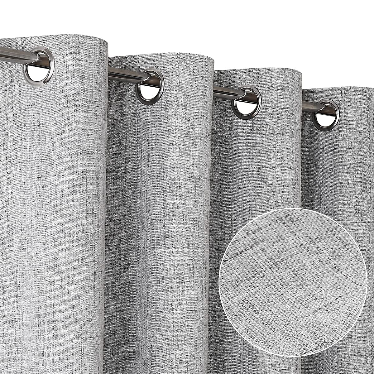 Linen Blackout curtains - 100% Blackout - sun zero - Fully Darkness for Room - thermal insulated fabric - silver steel Grommets - 1 Piece