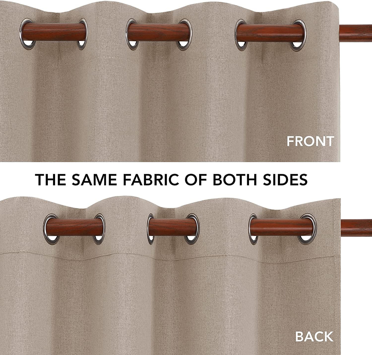 Linen Blackout curtains - 100% Blackout - sun zero - Fully Darkness for Room - thermal insulated fabric - silver steel Grommets - 1 Piece