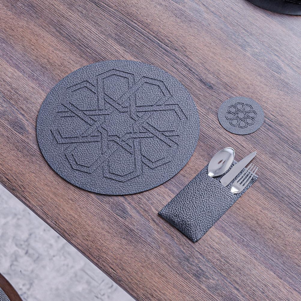 Nijma Leather Placemats Set – Heat-Resistant Faux Leather Dining Table –Waterproof & Easy to Clean – Havan Color