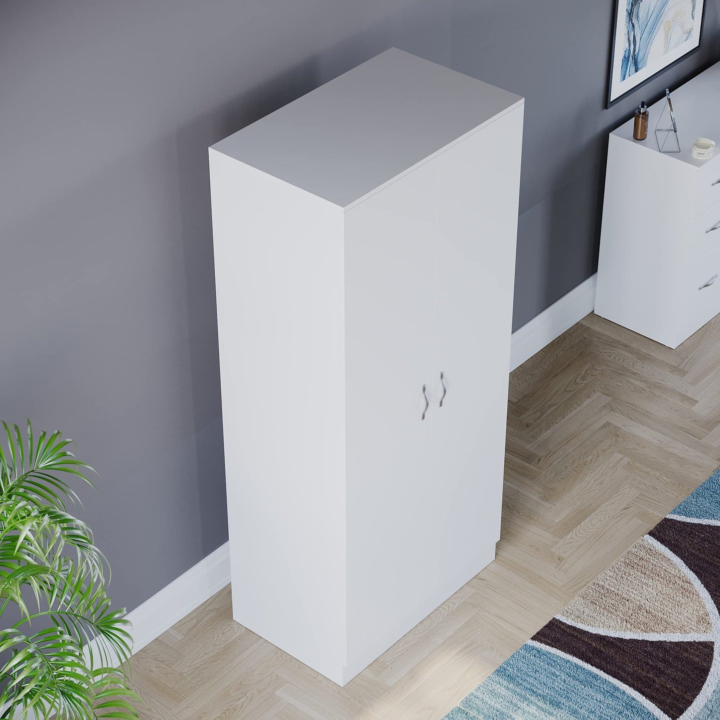 Riano 2-Door Wardrobe with Internal Shelf and Hanging Rail, Wooden MDF Bedroom Storage Furniture and Clothing Armoire in a Clean and Classic White Finish for Any Room