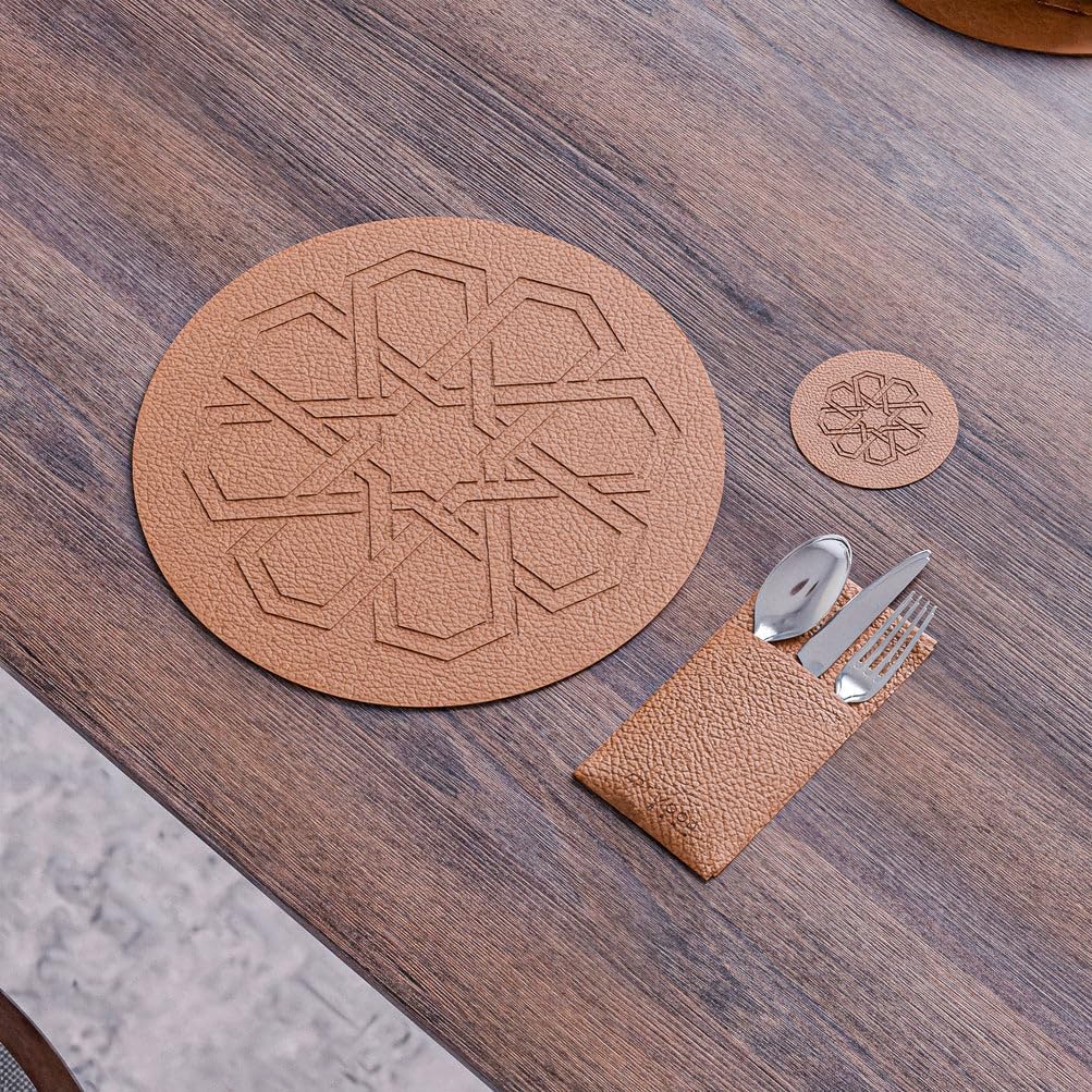 Nijma Leather Placemats Set – Heat-Resistant Faux Leather Dining Table –Waterproof & Easy to Clean – Havan Color