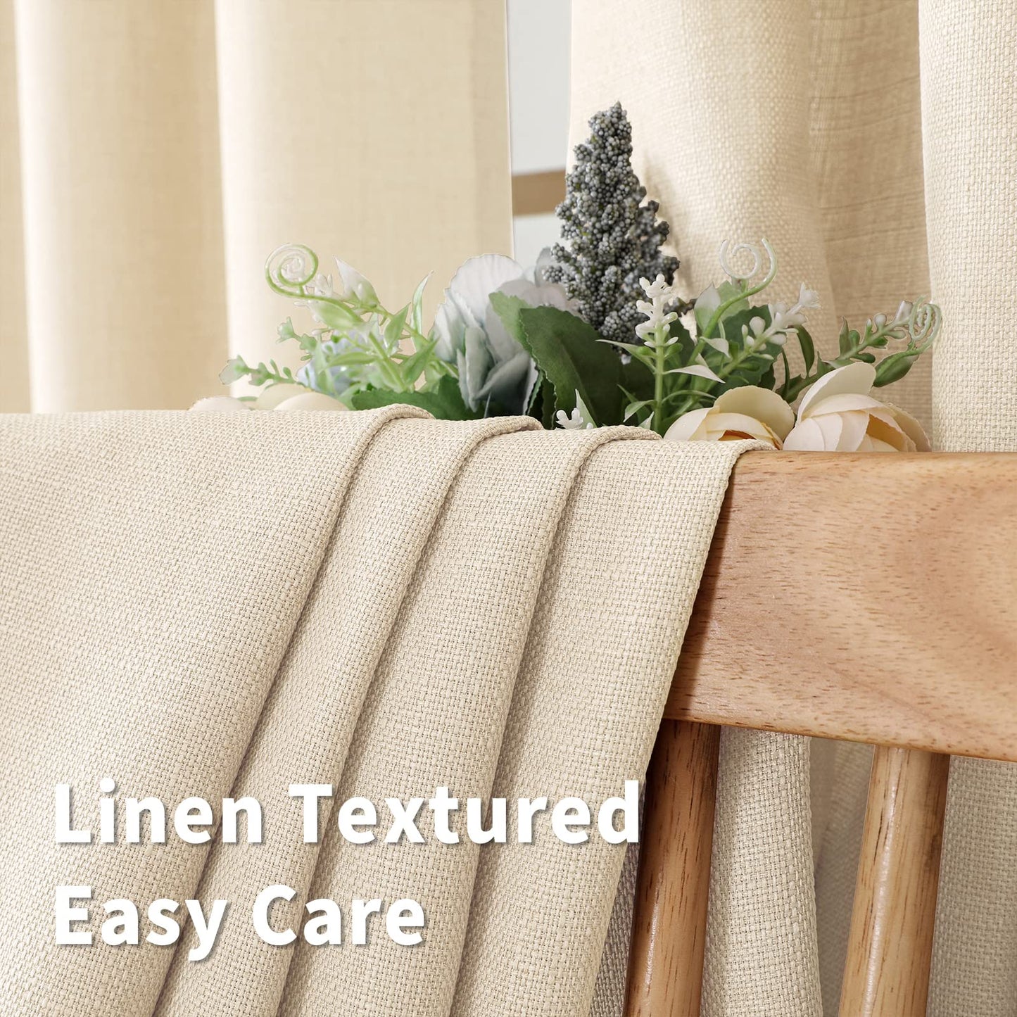 Natural Linen Curtains -Semi Transparent Sheer -Soft And Durable Fabric -For Living Rooms And Bedroom Steel Grommets -Two Pieces