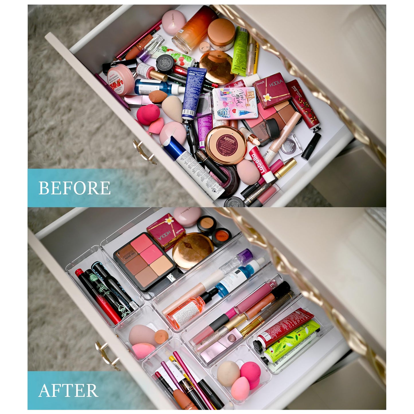 ZMS ZMS TRADERS 15 Pcs Clear Plastic Drawer Organizer Set – Unbreakable, Antislip Clear Organizing Bins for Makeup, Kitchen, Office, Bathroom Storage – Durable Clear Drawer Organizers