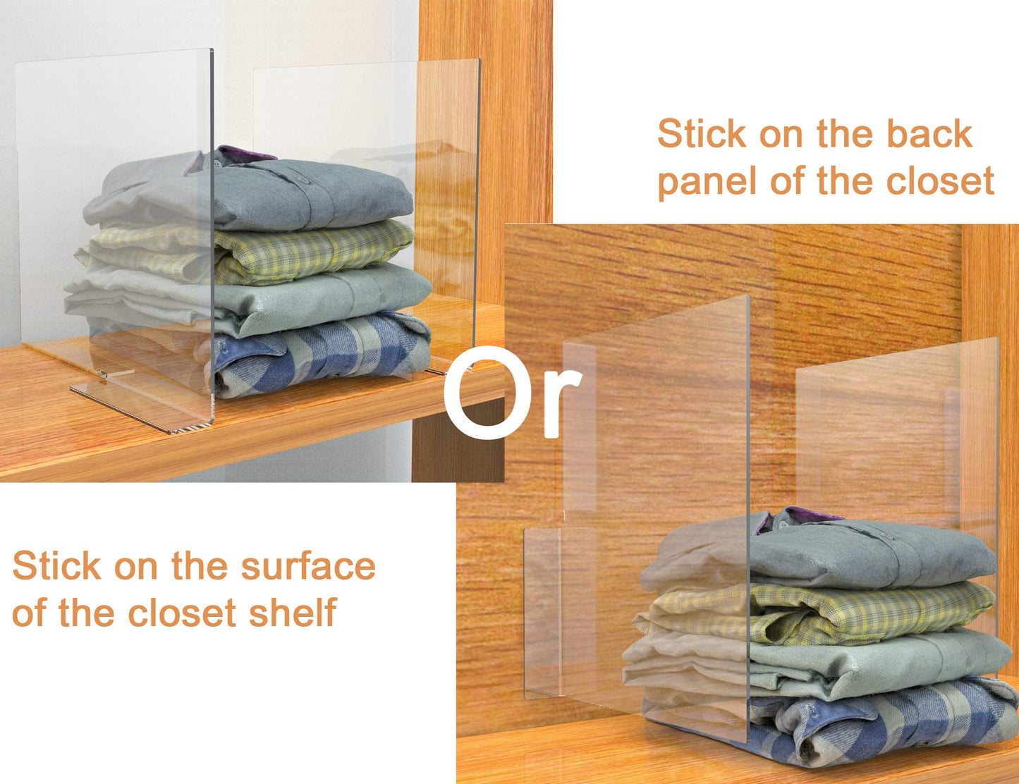 4-Pack Acrylic Shelf Dividers, Clear Closet Shelf Organizers and Separators for Home Storage, Ideal for Kitchen Cabinets, Bedroom Closets, and Office Shelving Units, Transparent Design