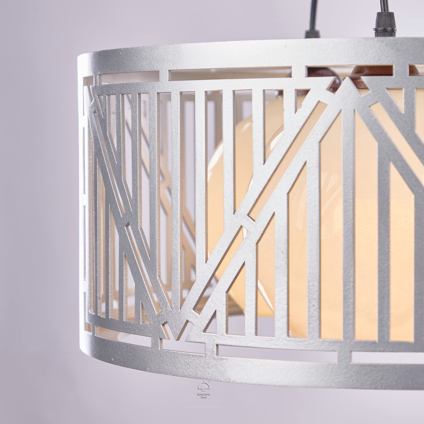 Nagafa Shop, Modern Silver Triangular Wood Chandelier, Chandelier, Patchi