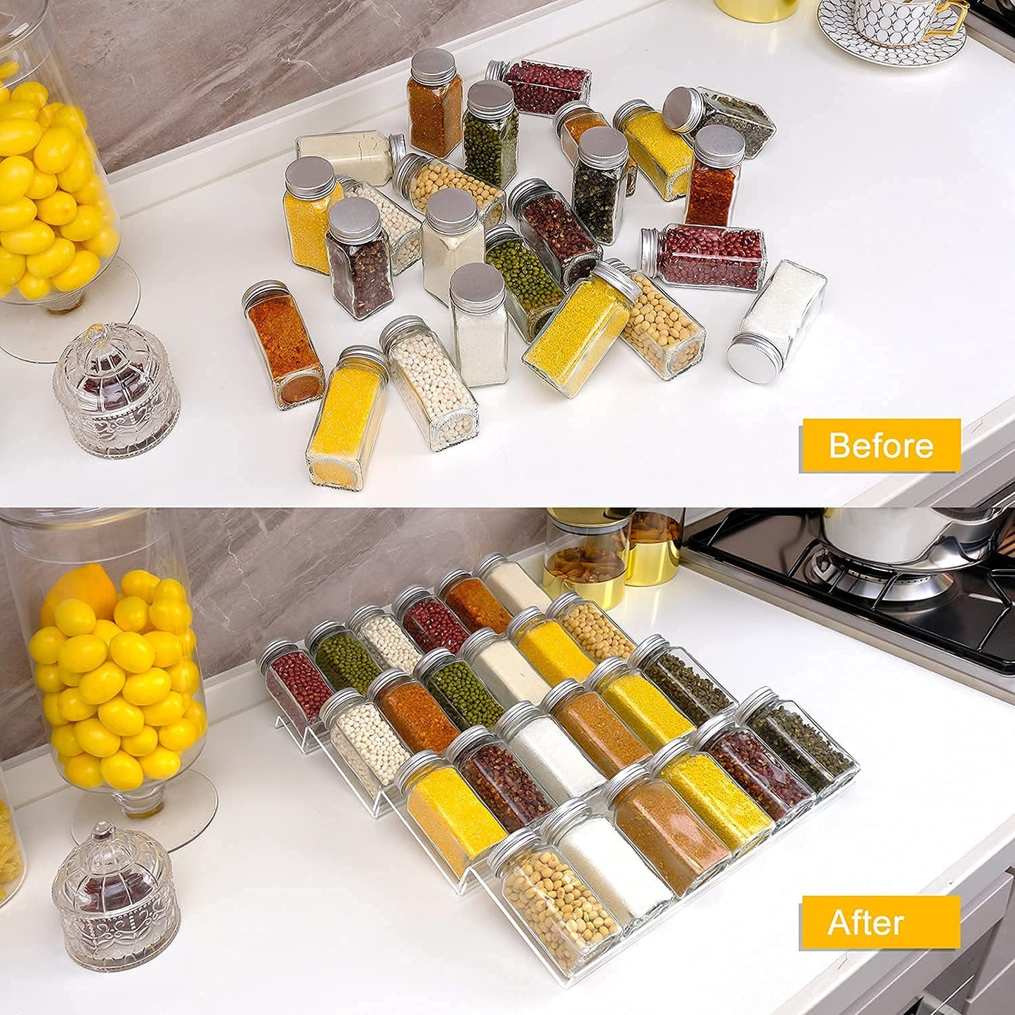 Acrylic Spice Drawer Organizer, 4-Tier Rack With Adjustable Design, Clear Spice Organizer, 1 Pack, Ideal for Kitchen Organization, Drawer or Countertop Storage, Durable & Stylish