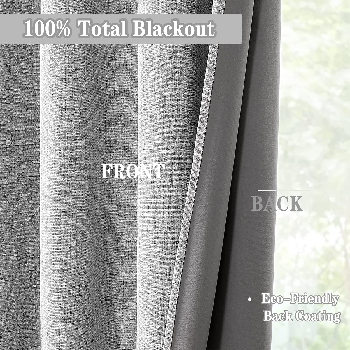Linen Blackout curtains - 100% Blackout - sun zero - Fully Darkness for Room - thermal insulated fabric - silver steel Grommets - 1 Piece