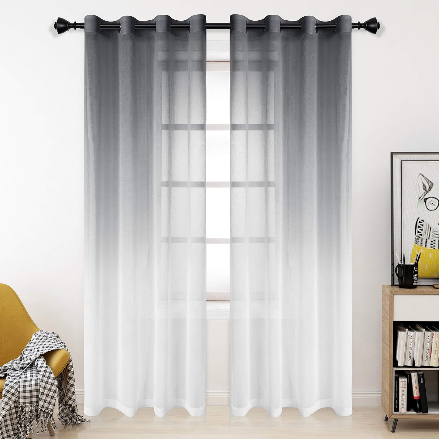 Luxury Voile Curtains - Gradient colours - Steel Grommets - 1 Piece