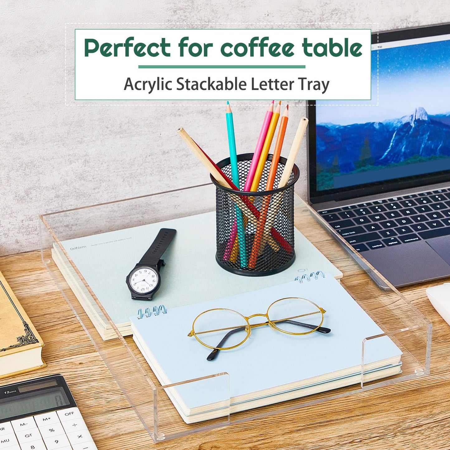 Stackable A4 Acrylic Letter Tray for Desk Organization, Clear Paper and File Organizer, Durable Document Storage Box and Desktop Supply Holder for Home and Office, Single Tray
