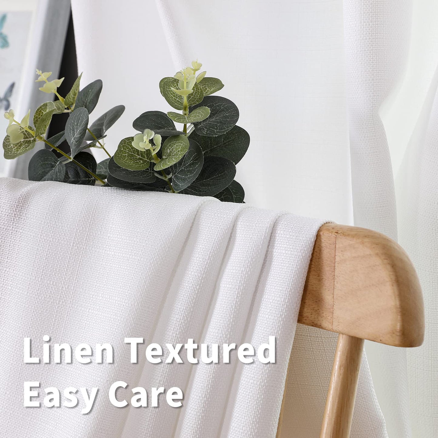 Natural Linen Curtains -Semi Transparent Sheer -Soft And Durable Fabric -For Living Rooms And Bedroom Steel Grommets -Two Pieces