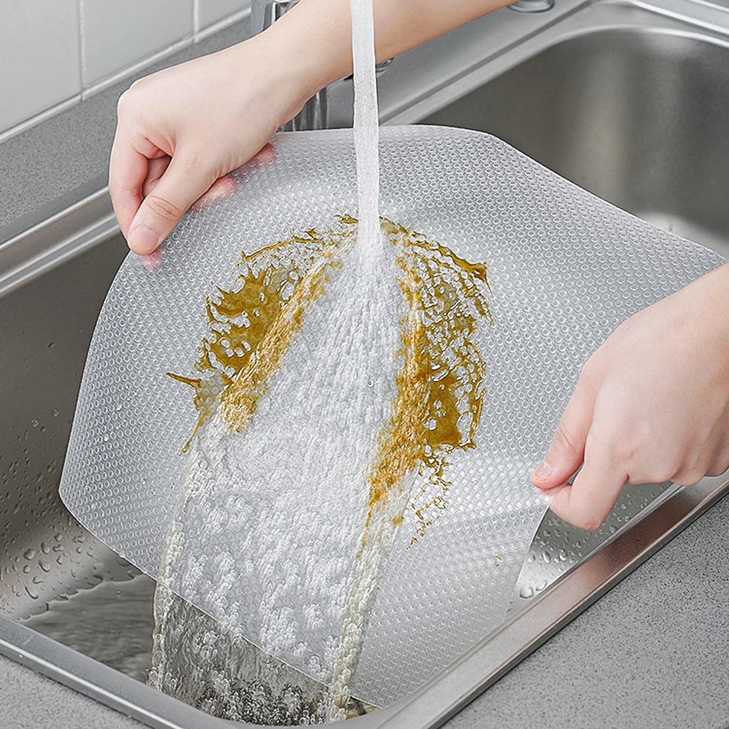 wolpin Anti-Slip Kitchen Cabinet Drawer Shelf Mat Liner Sheets (45 cm x 3 m Roll) Waterproof Strong Table Mat for Bathroom, Fridge, Textured Multipurpose (Transparent, White), Ethylene Vinyl Acetate