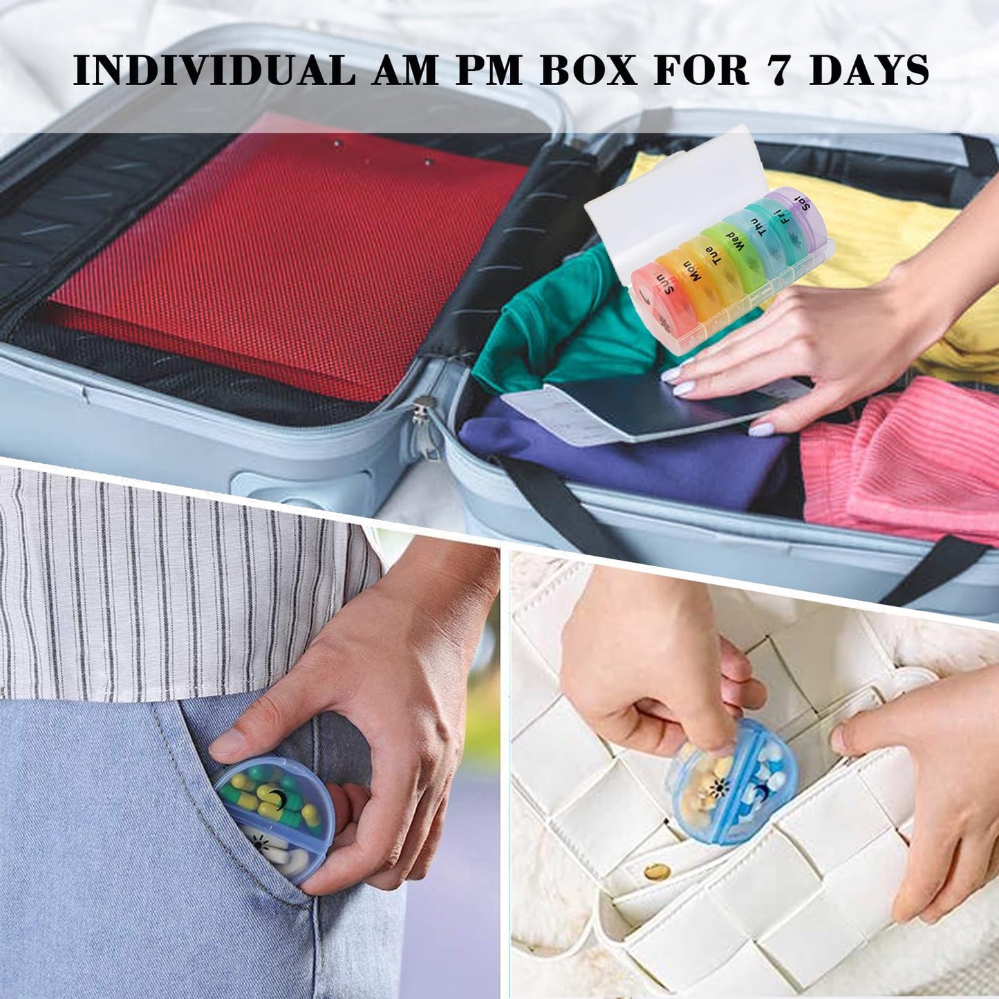 Large Pill Organizer 2 Times A Day, Weekly Pill Box Twice a Day, Travel Friendly AM PM Vitamin Organizer, Weekly Pill Case Container 2 Per Day(Rainbow)