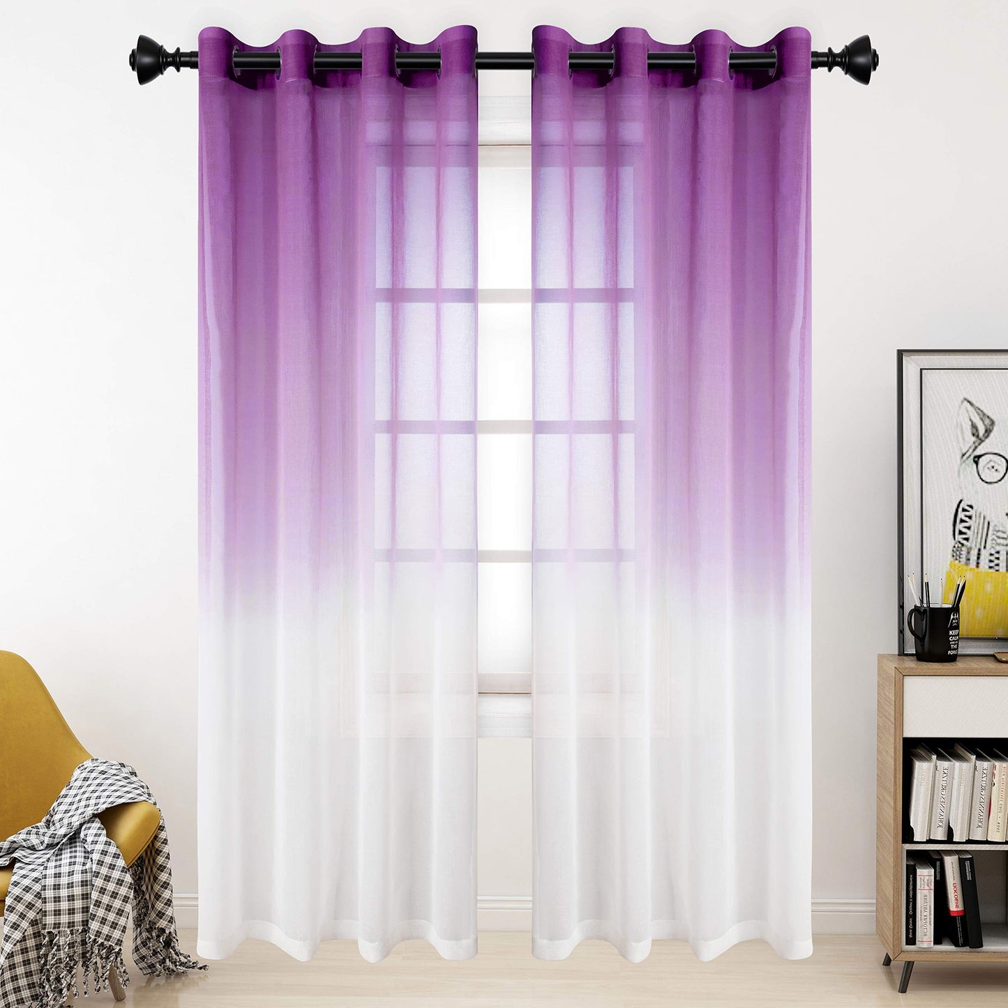 Luxury Voile Curtains - Gradient colours - Steel Grommets - 1 Piece