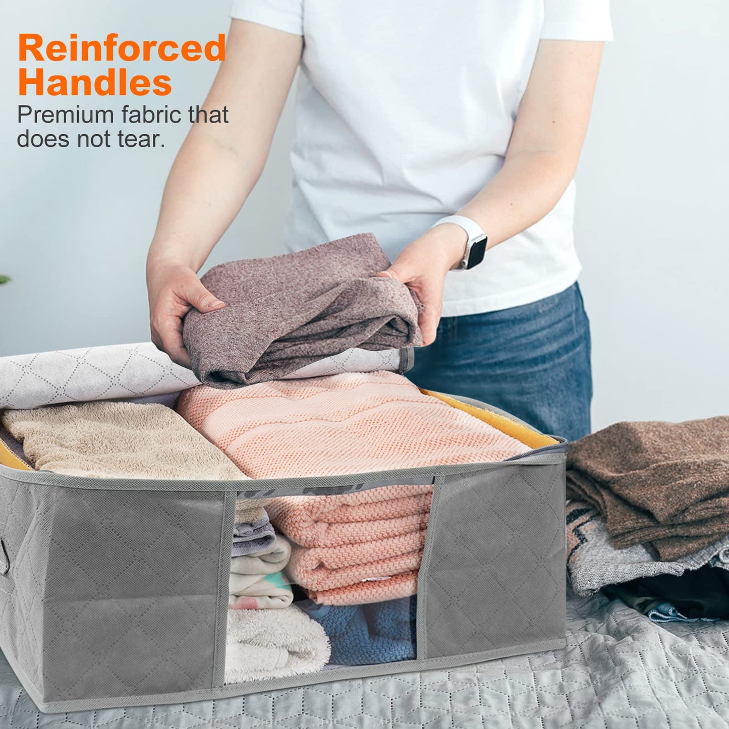 LSNDEE Clothes Storage Boxes Foldable, Fabric Storage Box, Under the Bed Storage Bags with Zips, Waterproof Thick Non-woven closet Organizers, Used For Duvet Clothing, 48 x 35 x 20 cm, 3 Pack (Grey)