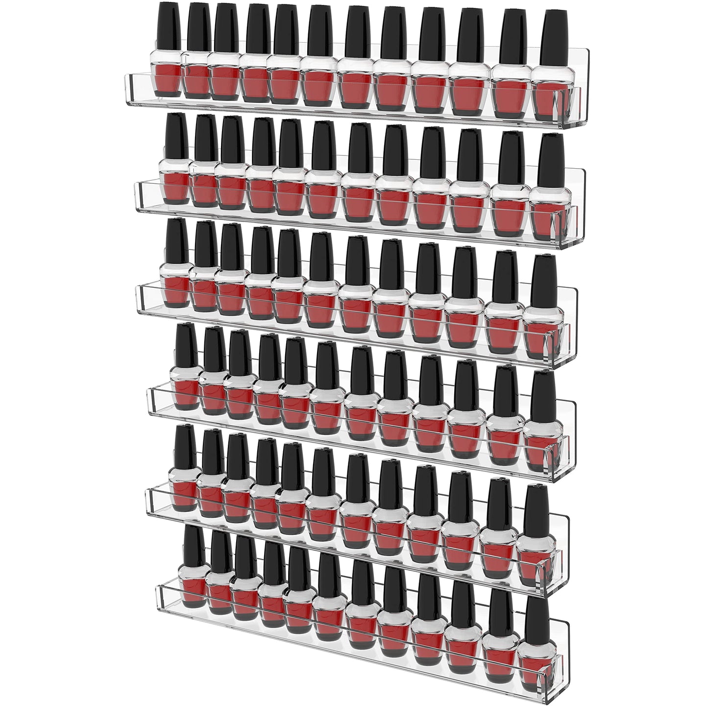 6 Pack Wall Mounted Nail Polish Racks – 38.1 cm Clear Acrylic Floating Shelves, Display Organizer for 72 Bottles, Professional Storage for Nail Techs and Salons