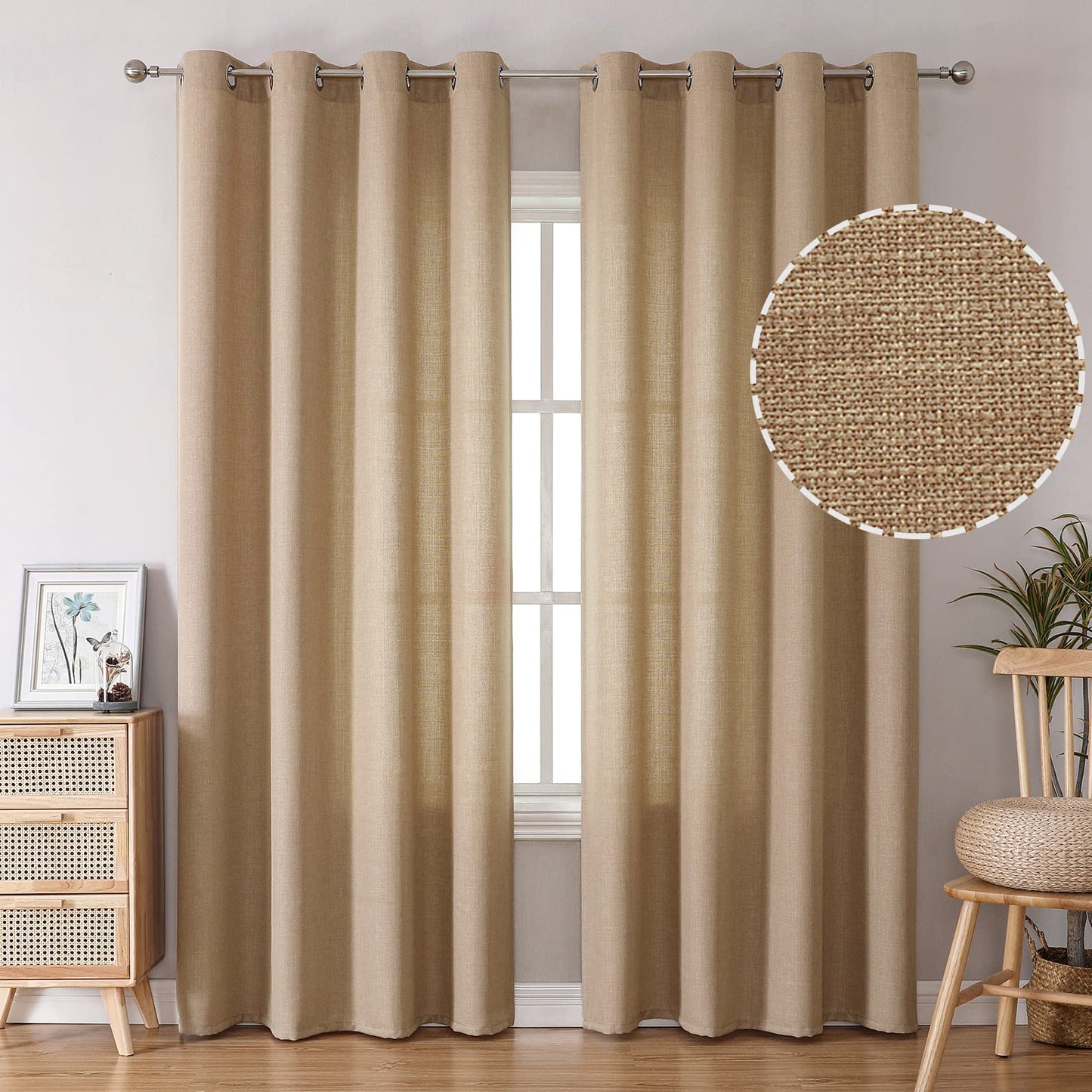 Natural Linen Curtains -Semi Transparent Sheer -Soft And Durable Fabric -For Living Rooms And Bedroom Steel Grommets -Two Pieces