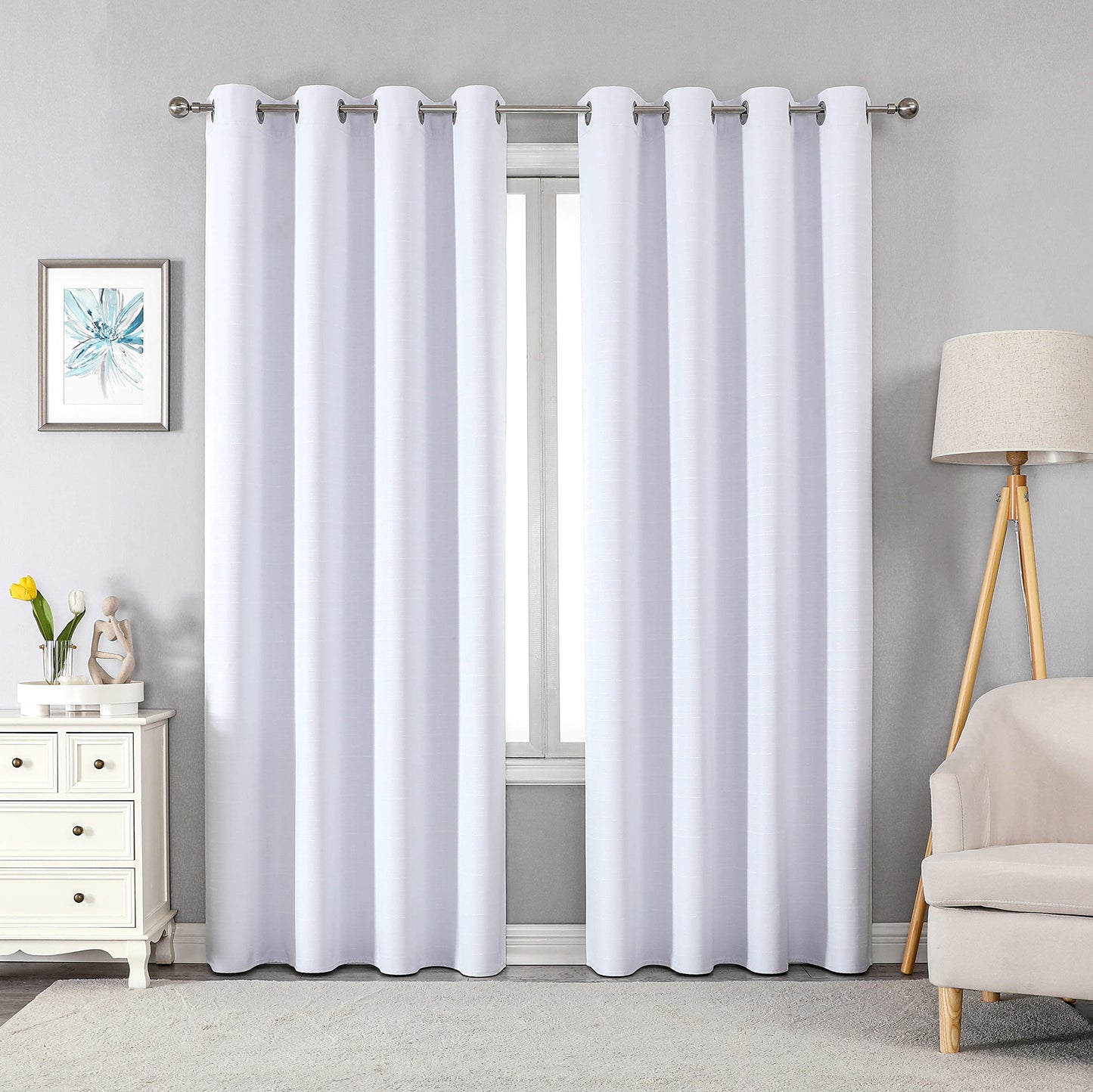 Linen 100% Blackout Curtains for Bedroom Living Room Thermal Insulated Fabric -Room Darkening -Steel Grommet Window Curtains -1 Piece