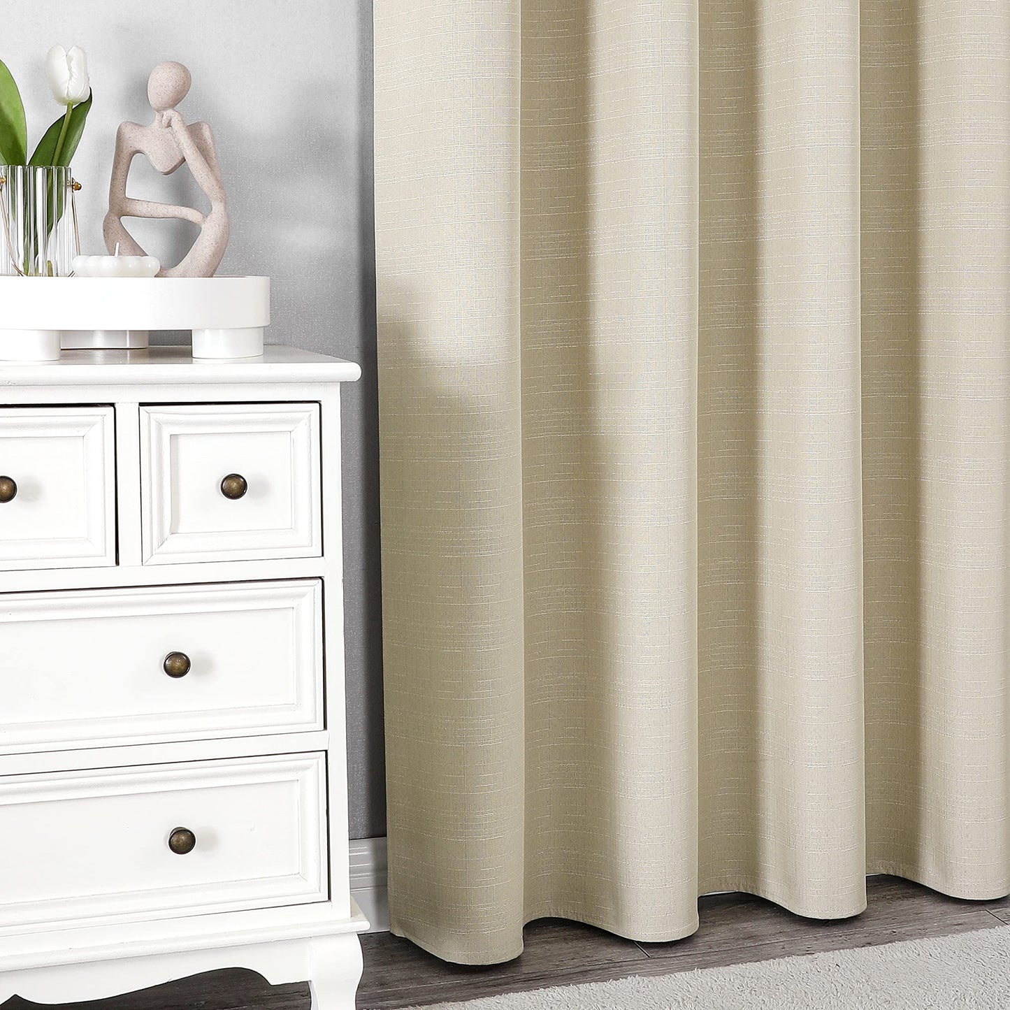 Linen 100% Blackout Curtains for Bedroom Living Room Thermal Insulated Fabric -Room Darkening -Steel Grommet Window Curtains -1 Piece