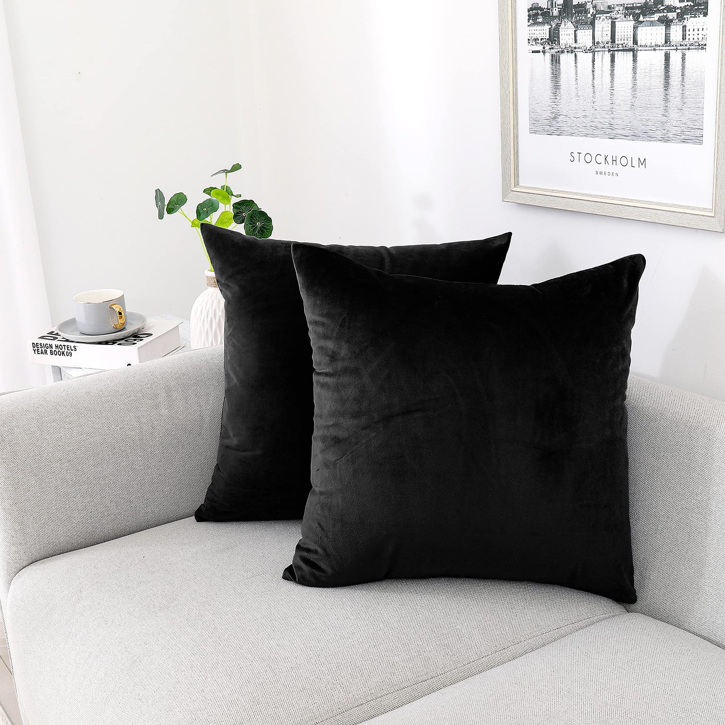 Soft Thick Velvet Throw Pillow Covers Decorative Square Cushion Cover For Couch Sofa Bedroom Living Room - set of 2 Pieces
