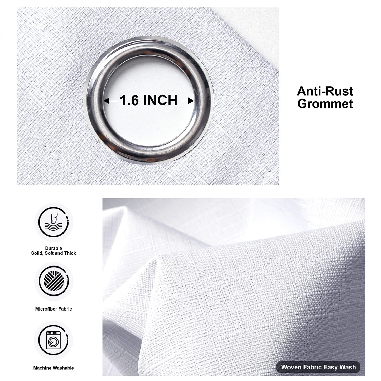 Linen 100% Blackout Curtains for Bedroom Living Room Thermal Insulated Fabric -Room Darkening -Steel Grommet Window Curtains -1 Piece