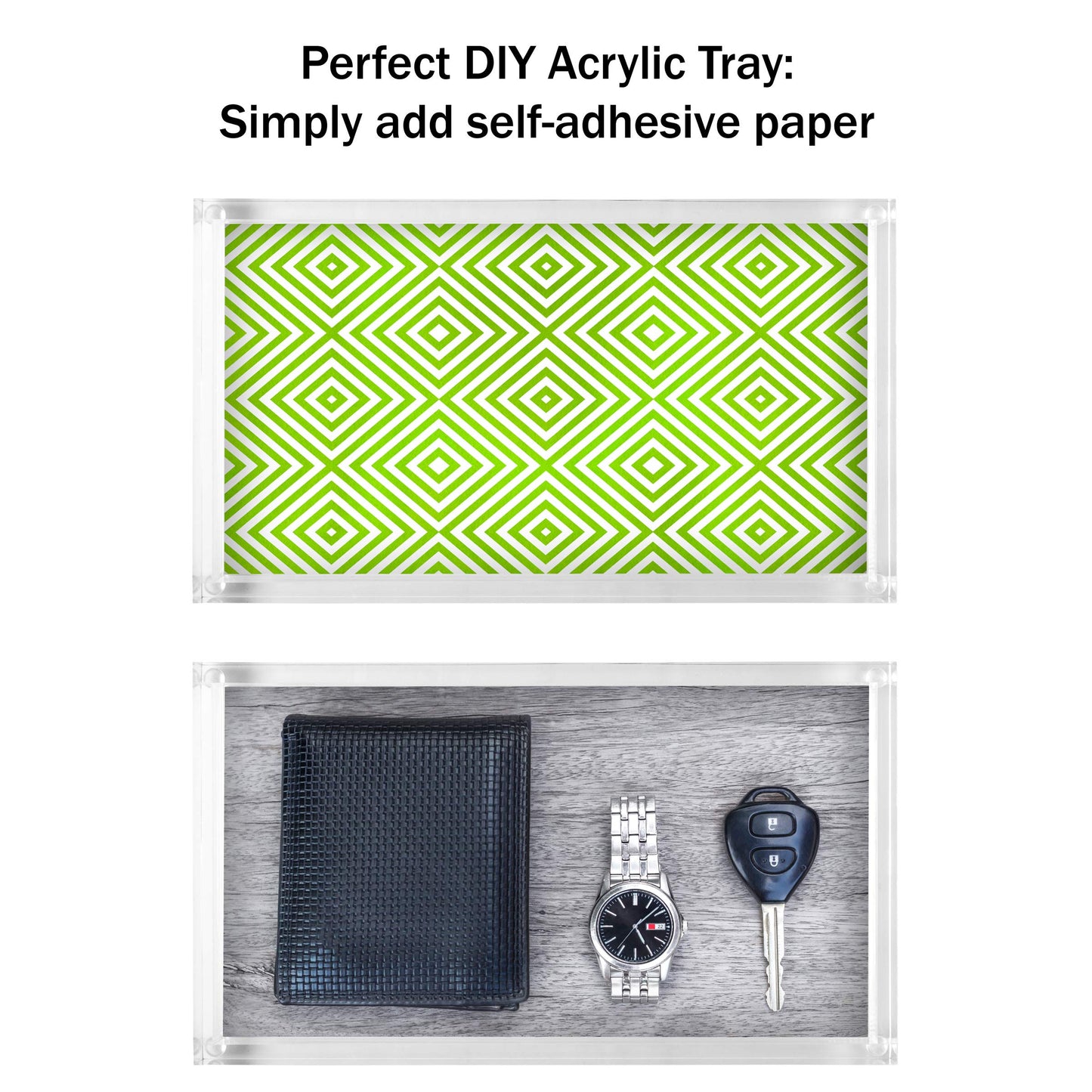 Acrylic Catchall Tray, Clear Rectangular Valet Organizer for Bedside Table, Bathroom Counter, or Office Desk, Modern Minimalist Tray for Keys, Jewelry, Accessories and Storage, Clear