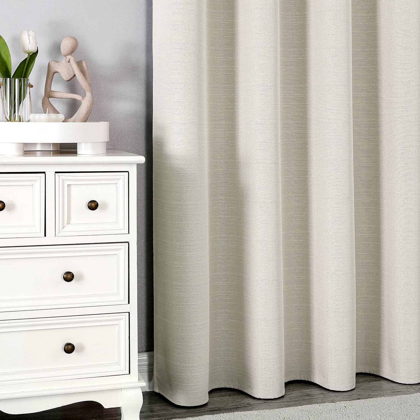 Linen 100% Blackout Curtains for Bedroom Living Room Thermal Insulated Fabric -Room Darkening -Steel Grommet Window Curtains -1 Piece