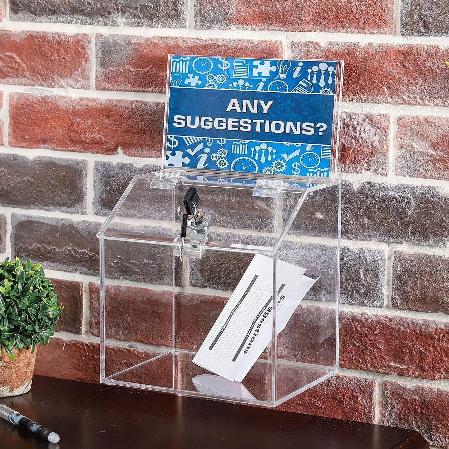 Clear Acrylic Donation Box with Lock and Key, 18 x 14 x 22 cm, Wall Mounted or Countertop Collection with Chalkboard Sign and Removable Display, Secure Fundraising Tip