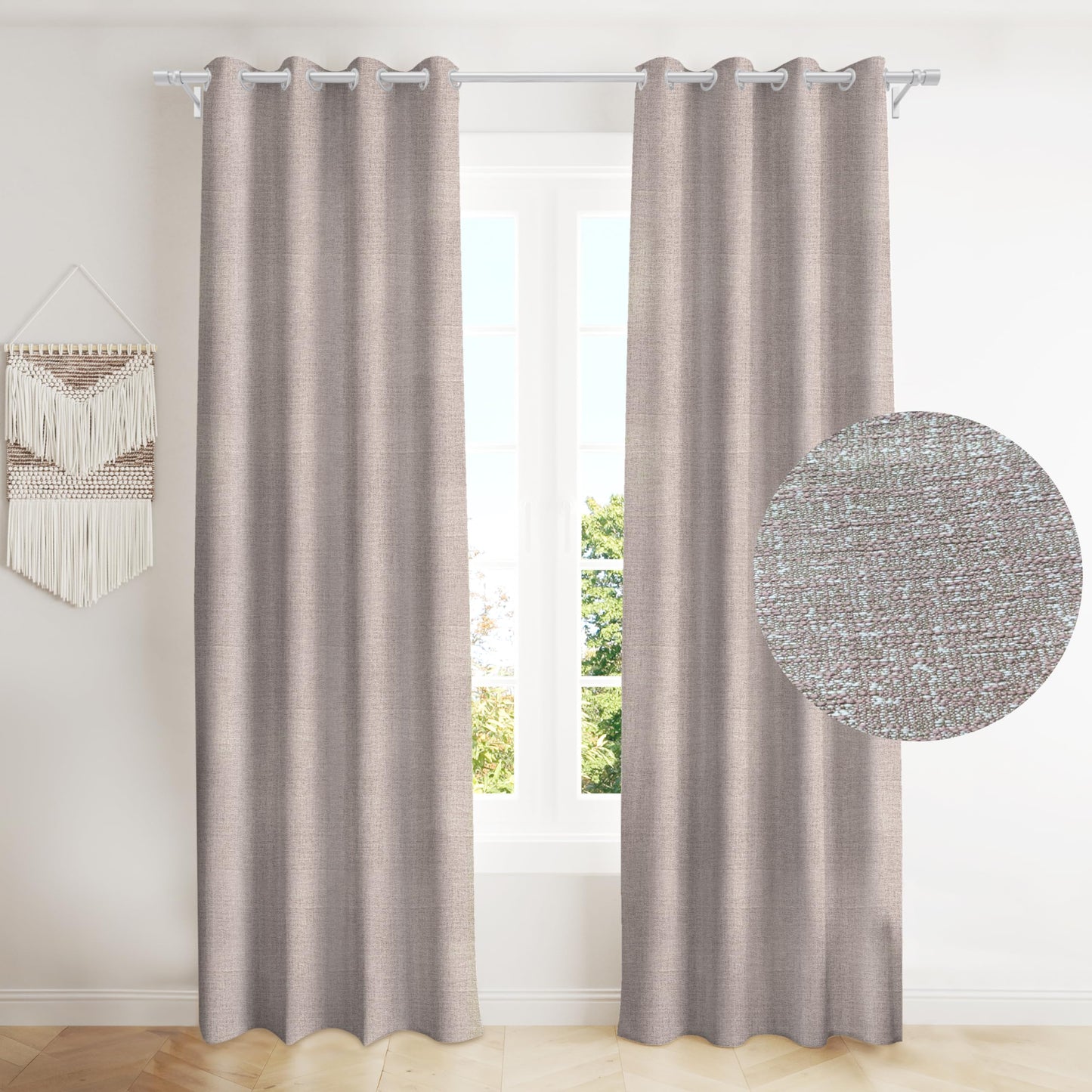 Natural Linen Curtains & Drapes with Steel Grommets, providing Semi-Sheer privacy and Light Filtering for Bedroom-Living Room. 2 Pieces