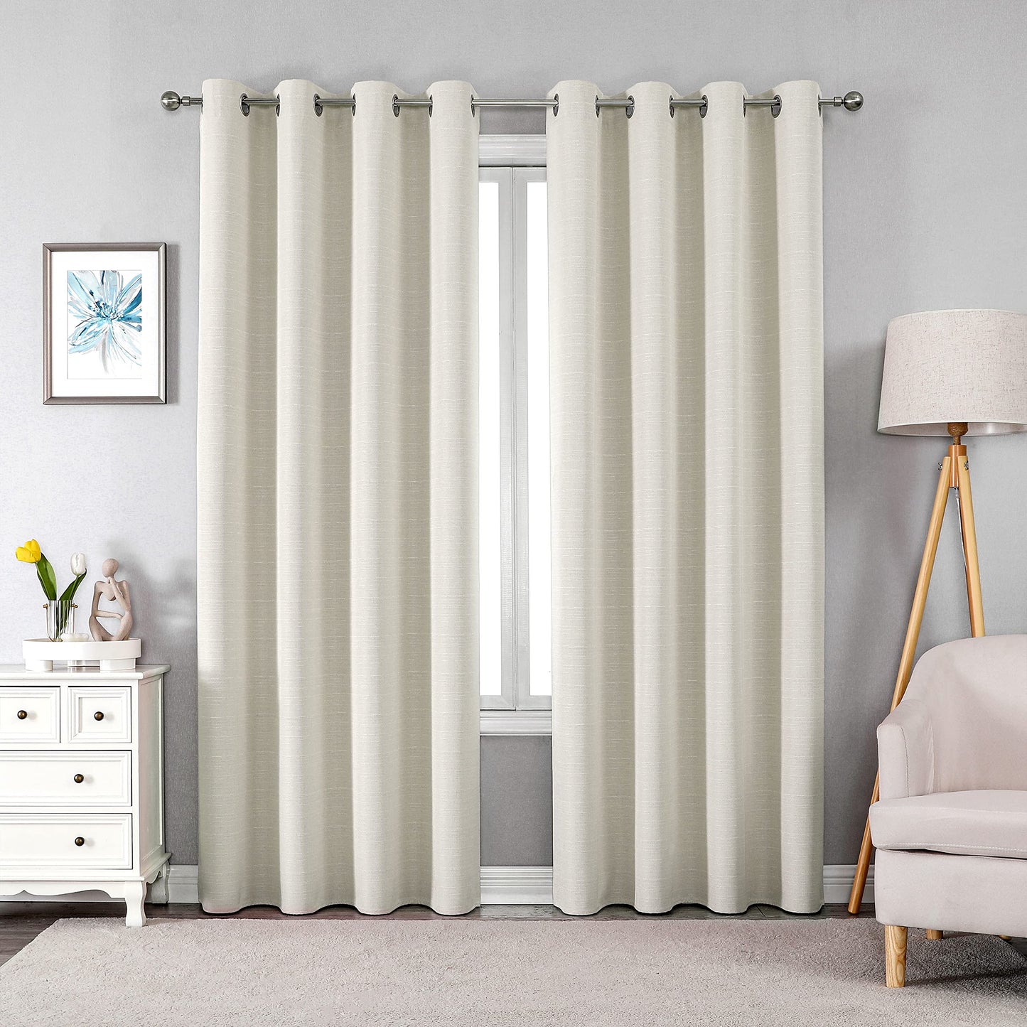 Linen 100% Blackout Curtains for Bedroom Living Room Thermal Insulated Fabric -Room Darkening -Steel Grommet Window Curtains -1 Piece