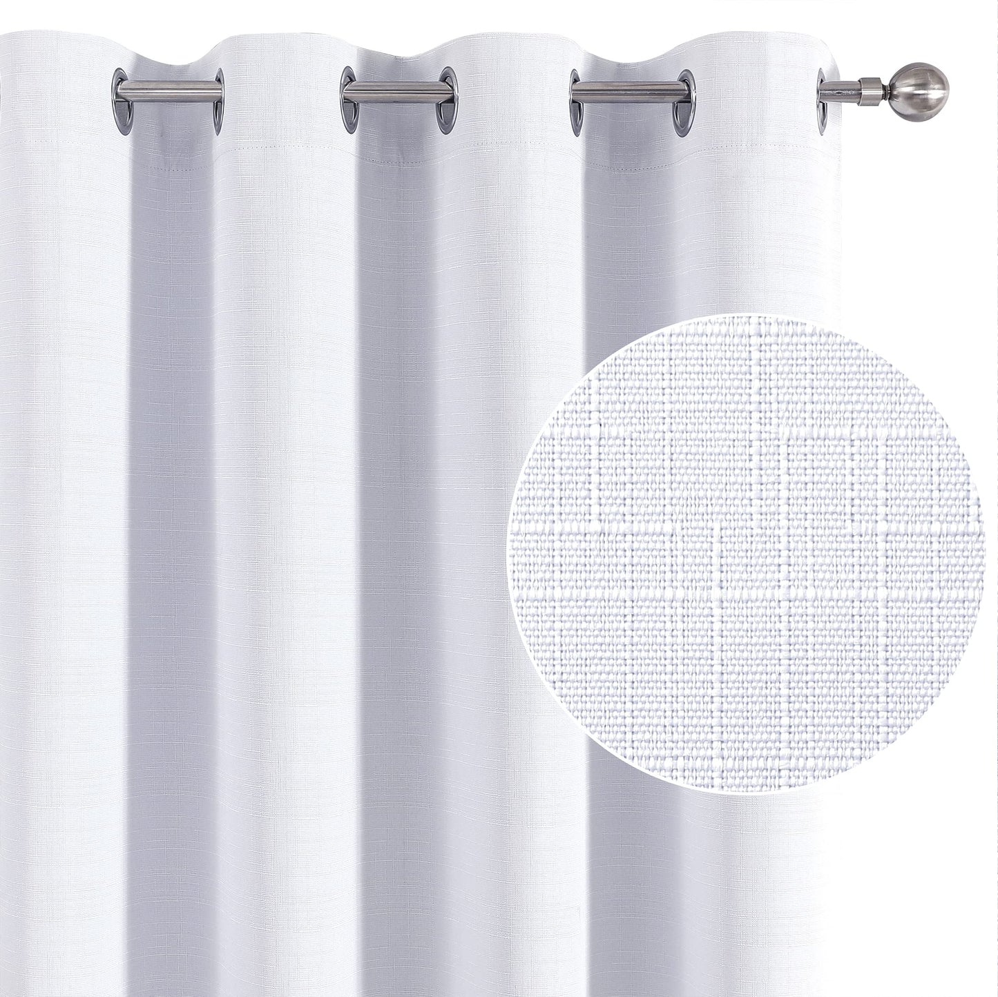 Linen 100% Blackout Curtains for Bedroom Living Room Thermal Insulated Fabric -Room Darkening -Steel Grommet Window Curtains -1 Piece