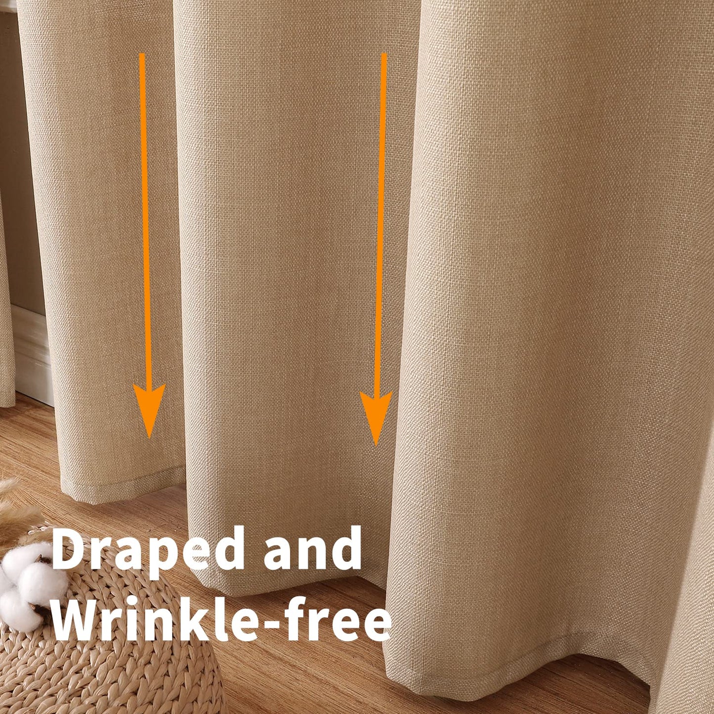 Natural Linen Curtains -Semi Transparent Sheer -Soft And Durable Fabric -For Living Rooms And Bedroom Steel Grommets -Two Pieces