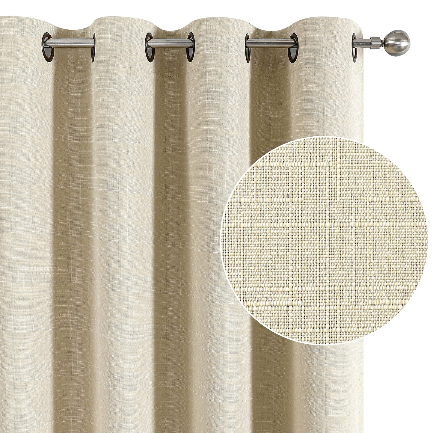 Linen 100% Blackout Curtains for Bedroom Living Room Thermal Insulated Fabric -Room Darkening -Steel Grommet Window Curtains -1 Piece